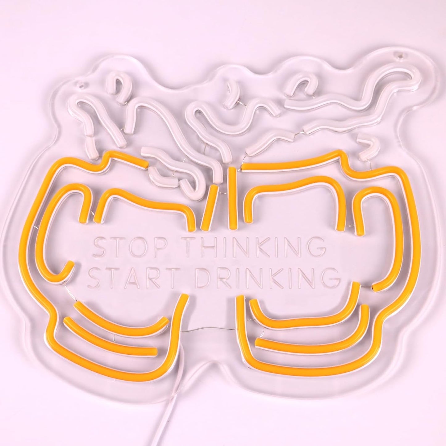 Stop Thinking Start Drinking Neon Sign for Wall Decor, Dimmable Two Beers Cheers Neon Lights with USB Powered Light up Sign for Home Bar Man Cave Party Club Restaurant