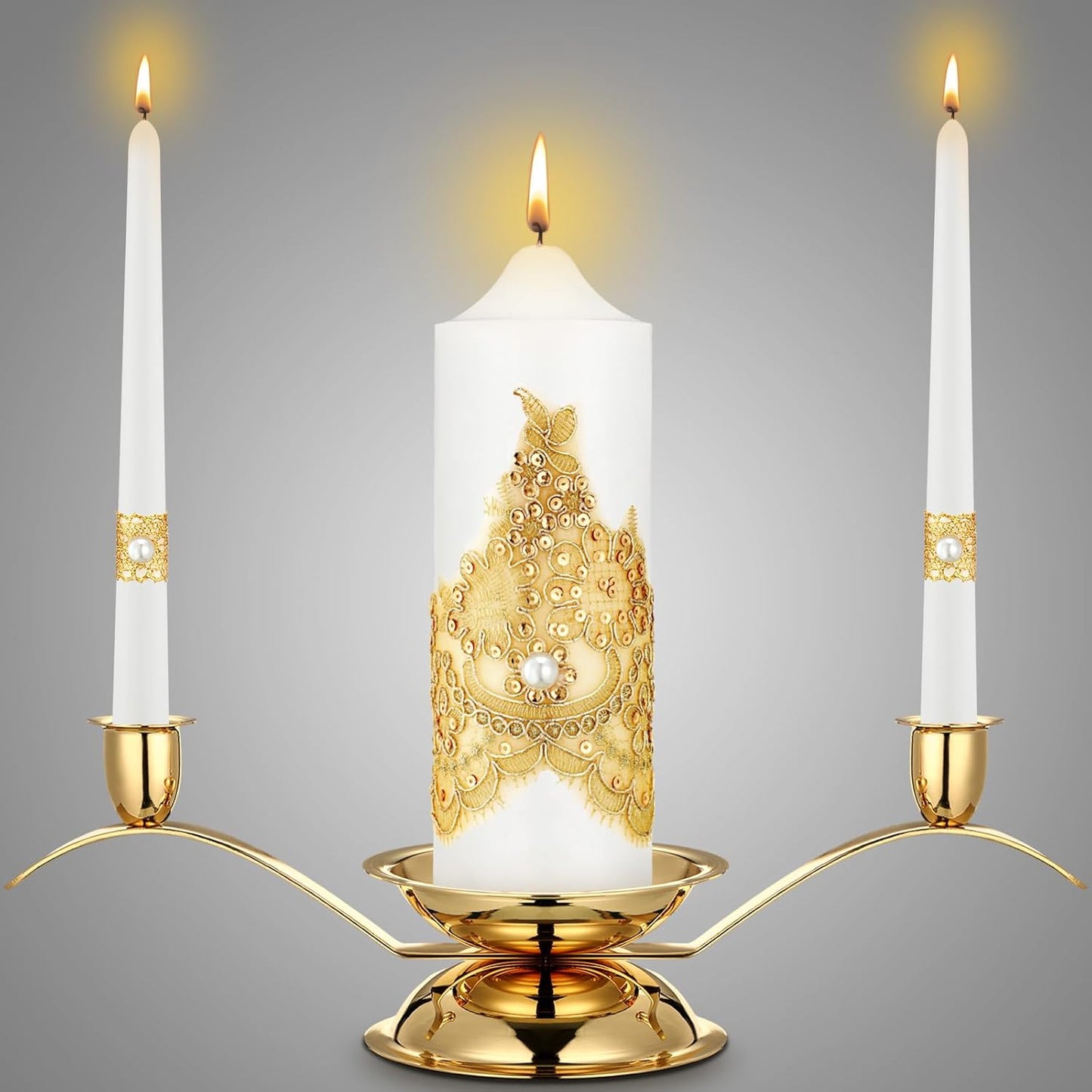 Irenare Unity Candles with Holder for Wedding Ceremony Wedding Decortions Accessories Glass Candle Holder Pillar Candle for Formal Events Church(Gold Wedding)