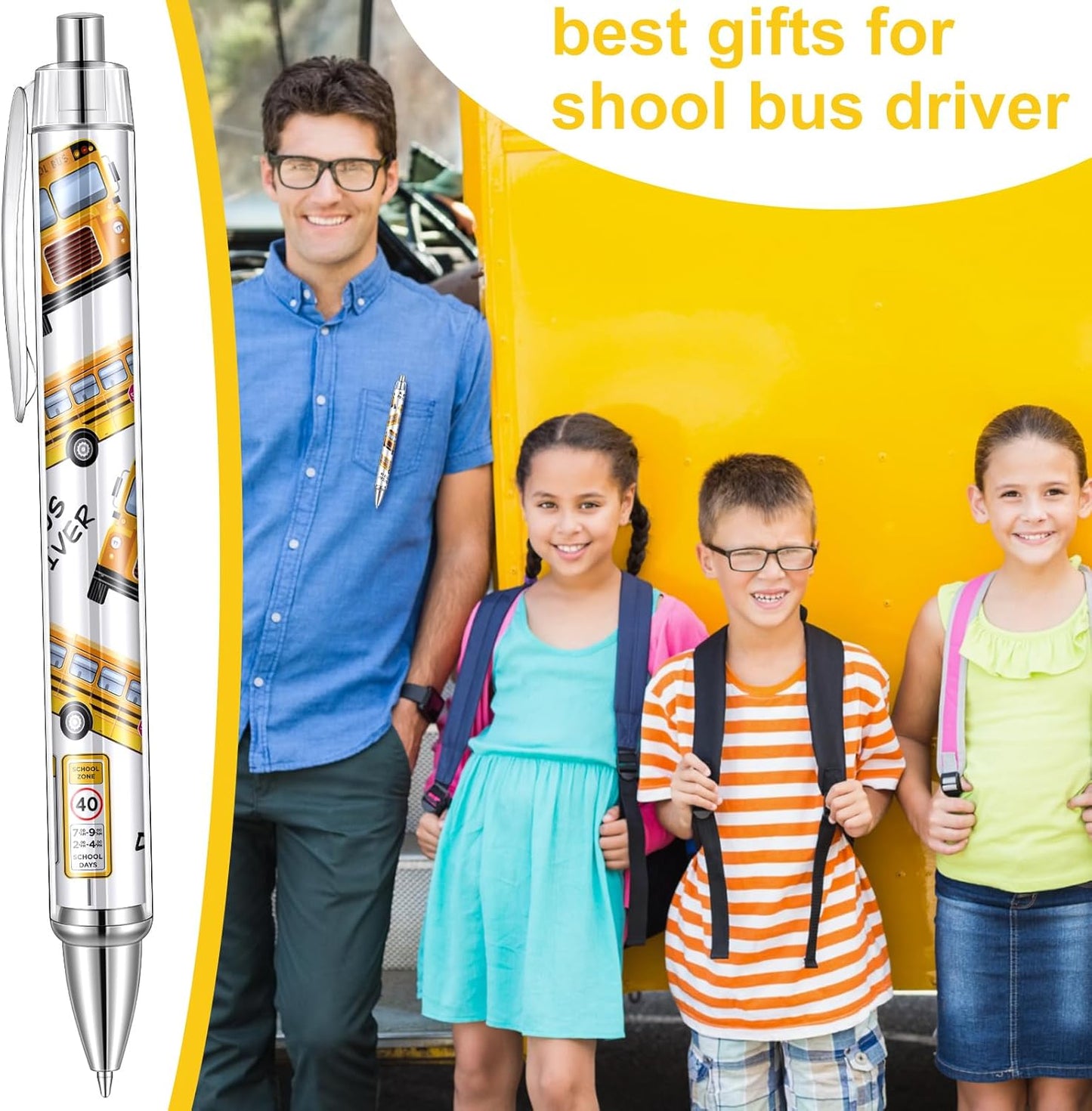 24 Pcs Bus Driver Appreciation Gifts Pens Accessories Thank You Work Ballpoint Pens Birthday Gifts for Teacher's Day Men Women School Bus Driver Retired, 6 Styles