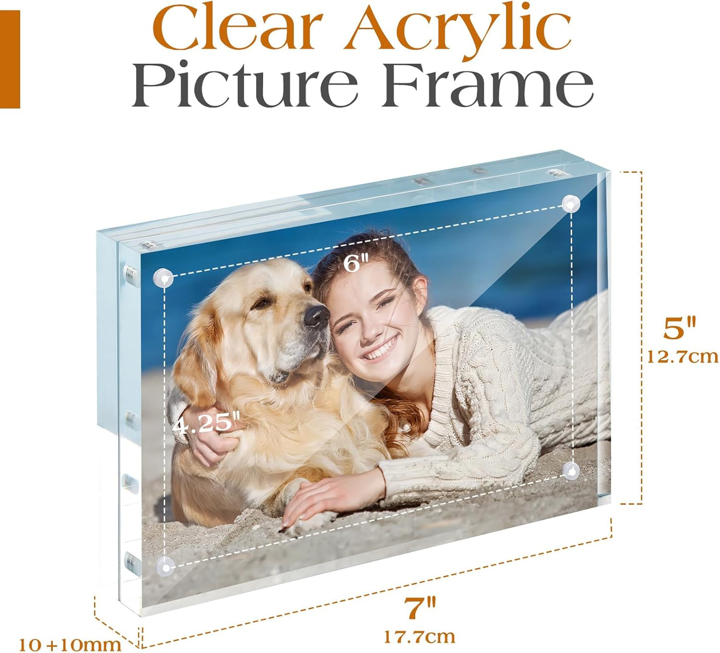 TWING Acrylic Picture Frame 5 x 7 Inch 2 Pack Magnetic Photo Frame Horizontal Magnet Double Sided Acrylic Frames Set with Microfiber Cloth, 10+10MM Thickness Clear Picture Frame Desktop Display Gift Ideal