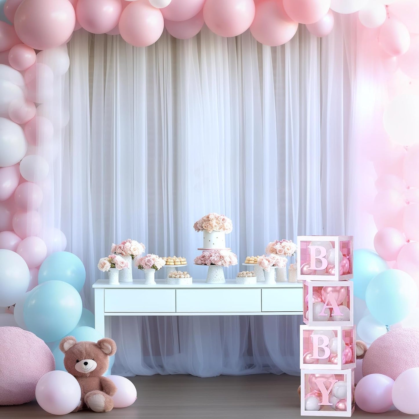 White Sheer Backdrop Curtains Tulle Backdrop Curtain for Parties Wedding White Backdrop Curtain for Birthday Party Baby Shower Photos Background Drape 20ft x 10ft(5ft x 10ft, 4 Panels)