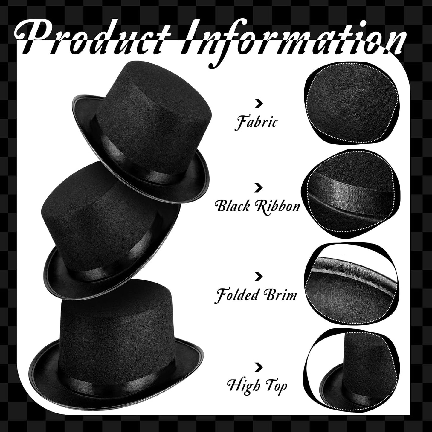 Loopeer 12 Pcs Black Felt Magician Hats - Unisex Formal Costume Novelty Hat for Men Women Dress Up Fancy Circus Birthday Party Supplies Favors