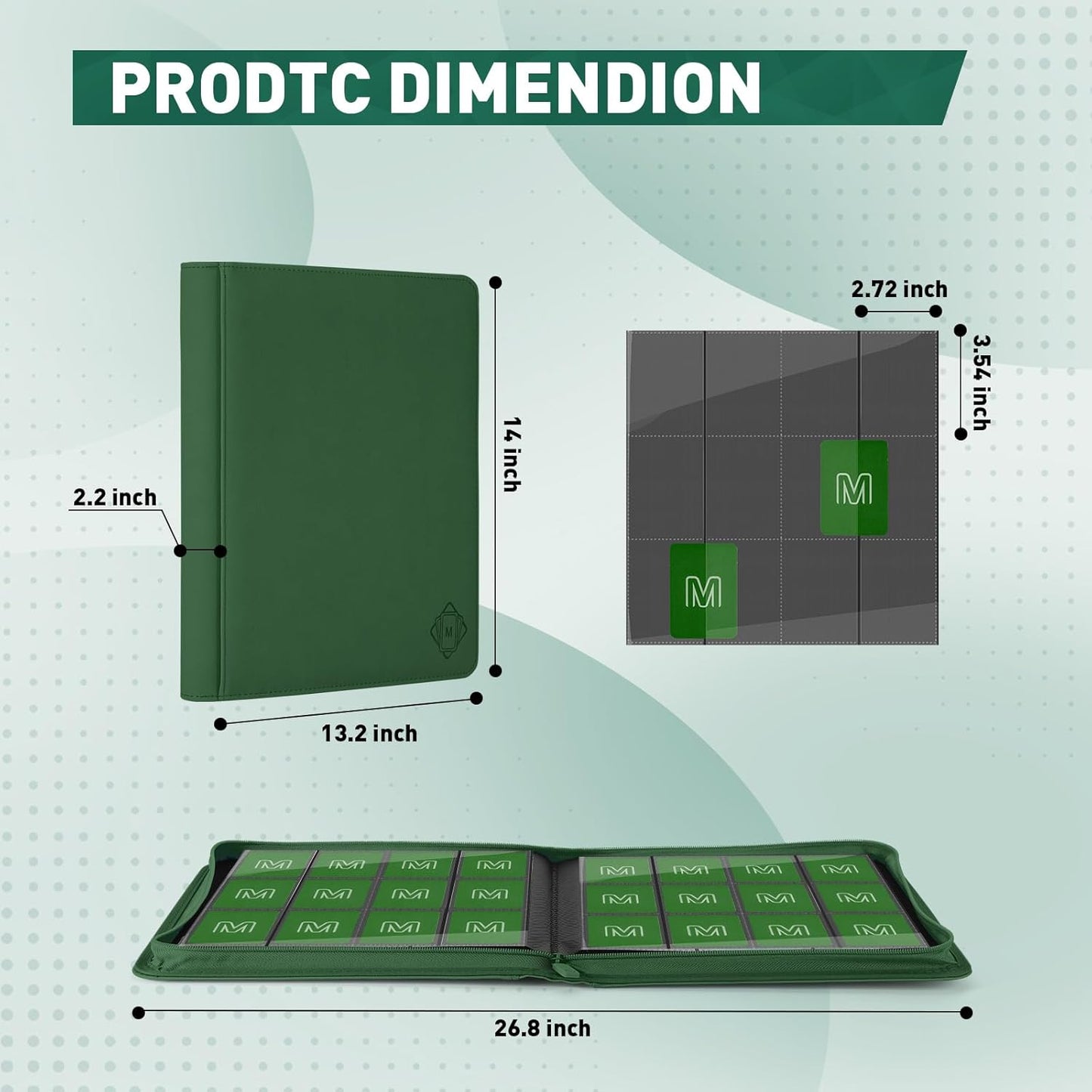 Premium Card Binder 12 Pocket for 720 Pockets Trading Card Binder, PU Zipper Card Collection Album, Sturdy Side-Loading Card Book Holder for MTG, TCG, Game Cards, Sports Cards