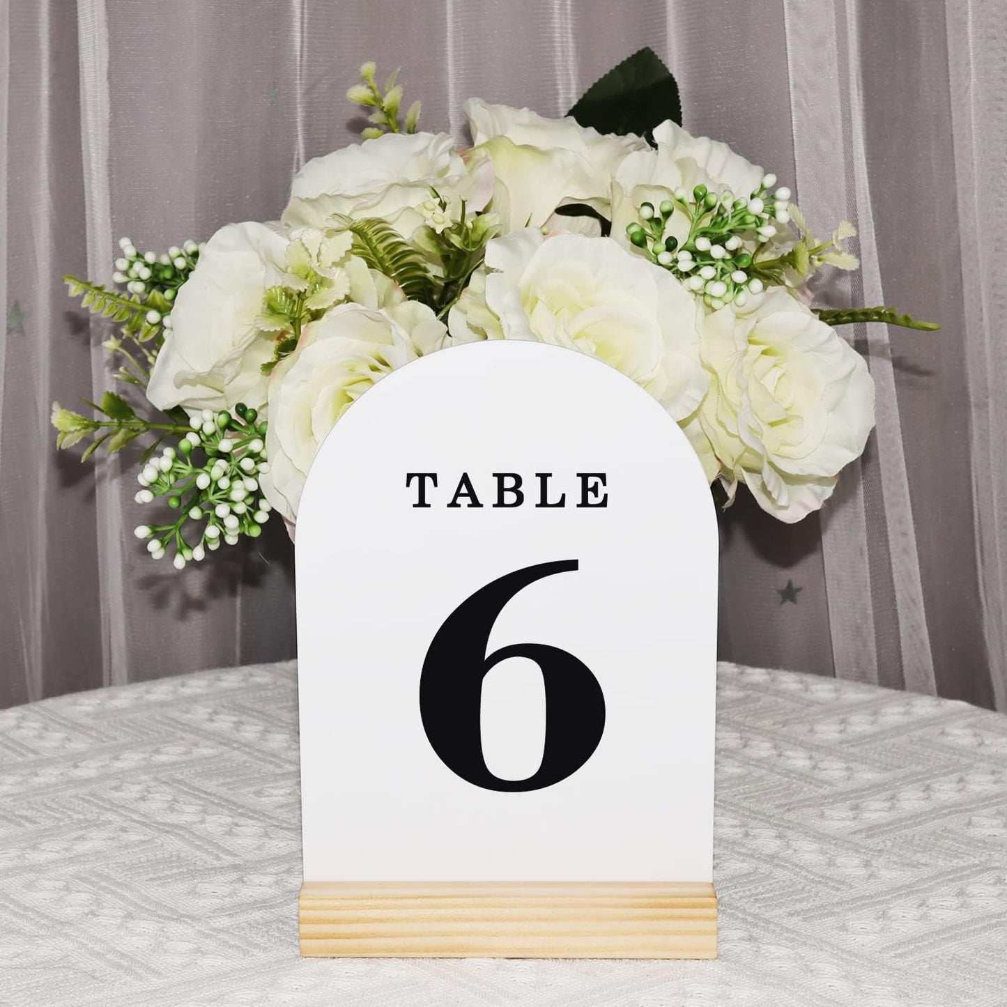 Wedding Table Numbers 1-15, Acrylic Arch Signs with Natural Wood Stands Holders, Rustic Table Decor for Reception & Parties (White Black)