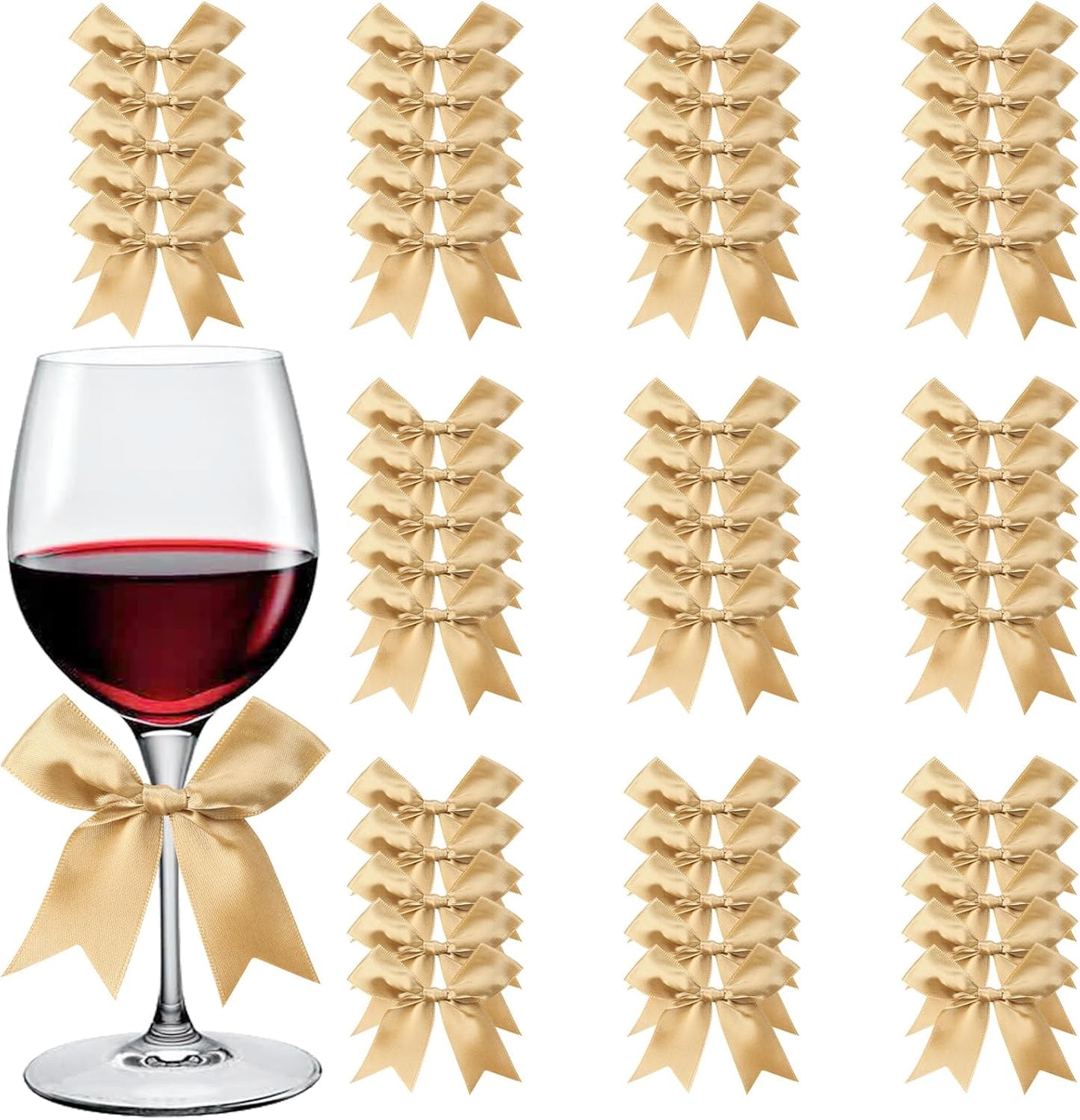 Feluwi Golden Gift Wrap Bows (50 Pcs) - 3.3 Inch Elegant Plastic-Free Bows for Christmas Gifts, Birthday Presents, Wedding Friendly Party Supplies, Baby Shower, Gift Bags Decorative Accessories