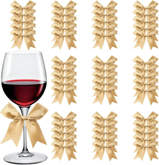 Feluwi Golden Gift Wrap Bows (50 Pcs) - 3.3 Inch Elegant Plastic-Free Bows for Christmas Gifts, Birthday Presents, Wedding Friendly Party Supplies, Baby Shower, Gift Bags Decorative Accessories
