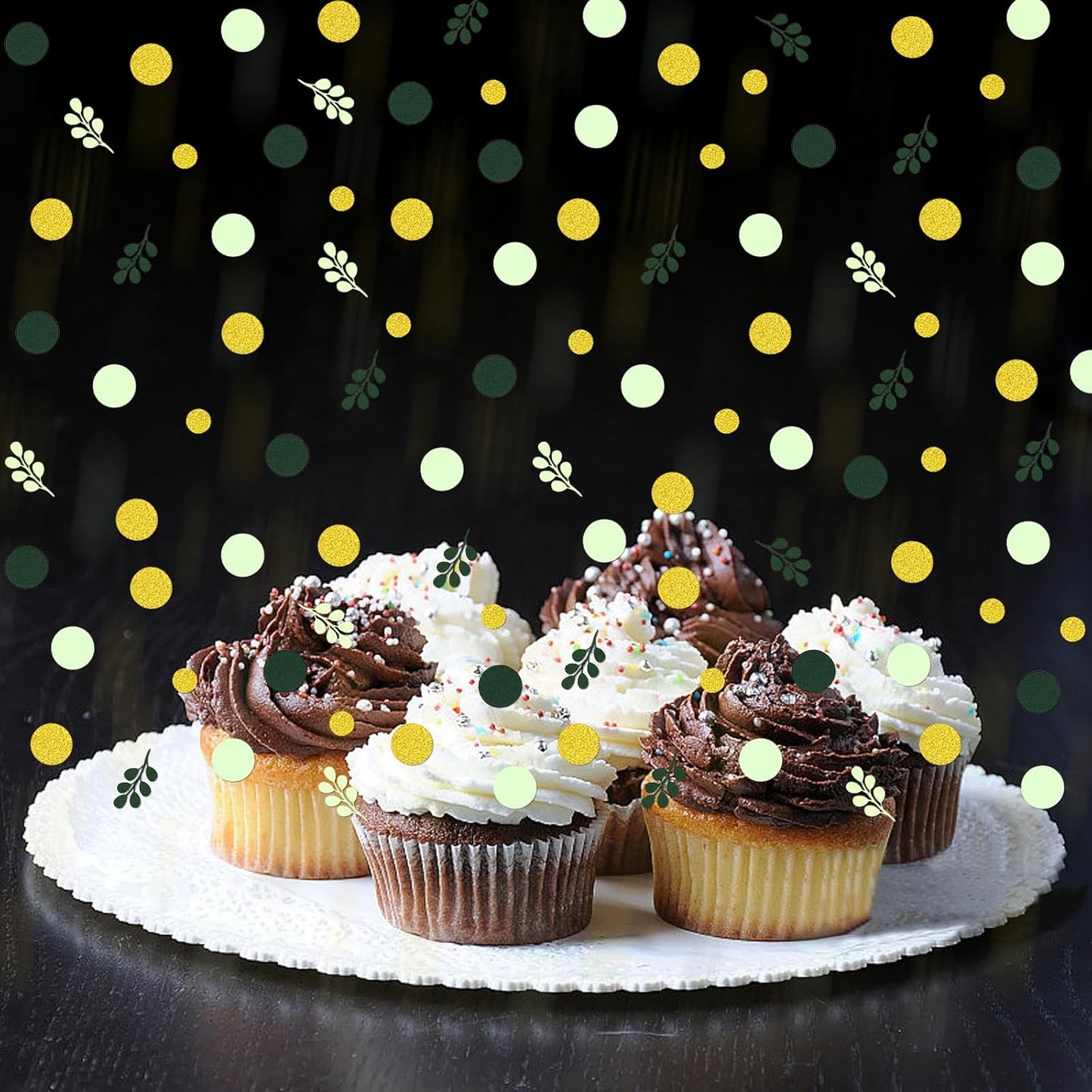 300PC Green Eucalyptus Dot Confetti Golden Nature Themed Baby Shower Birthday Bridal Shower Wedding Party Decorations Greenery Table Scatter Decor Supplies