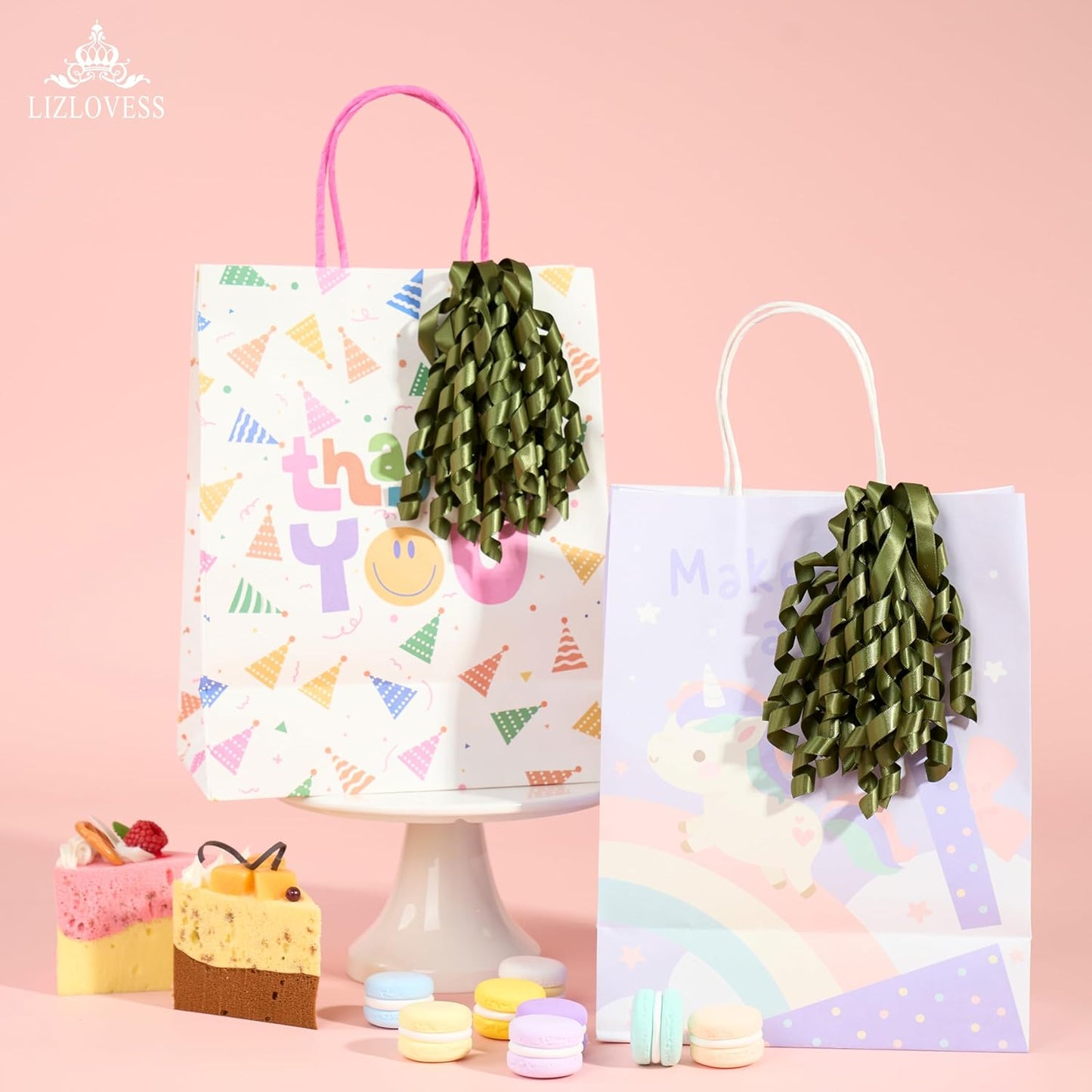 6 Inch Moss Curly Bows for Gift Wrapping Set of 6, Self Adhesive Bows Olive Green Gift Bows for Presents, Satin Ribbon Bows for Birthday, Wedding, Christmas, Bridal Shower