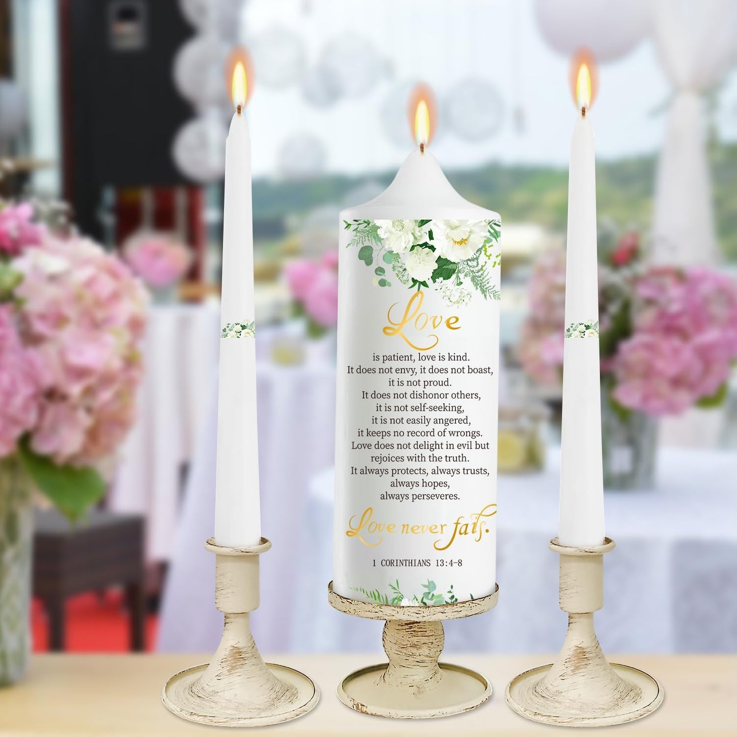 Extrogif Unity Pillar Candles for Wedding Ceremony Set - 3 Wedding Candles Unity Set with Holders – Rustic Farmhouse Style for Religious Ceremony, Anniversaries