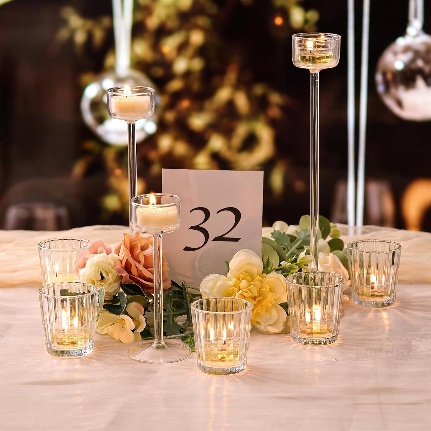24pcs Vintage Ribbed Votive Candle Holders, Glass Candle Holder for Wedding Table Decor, Tea Lights Candle Holder for Table Centerpiece, Christmas, Holiday Decor