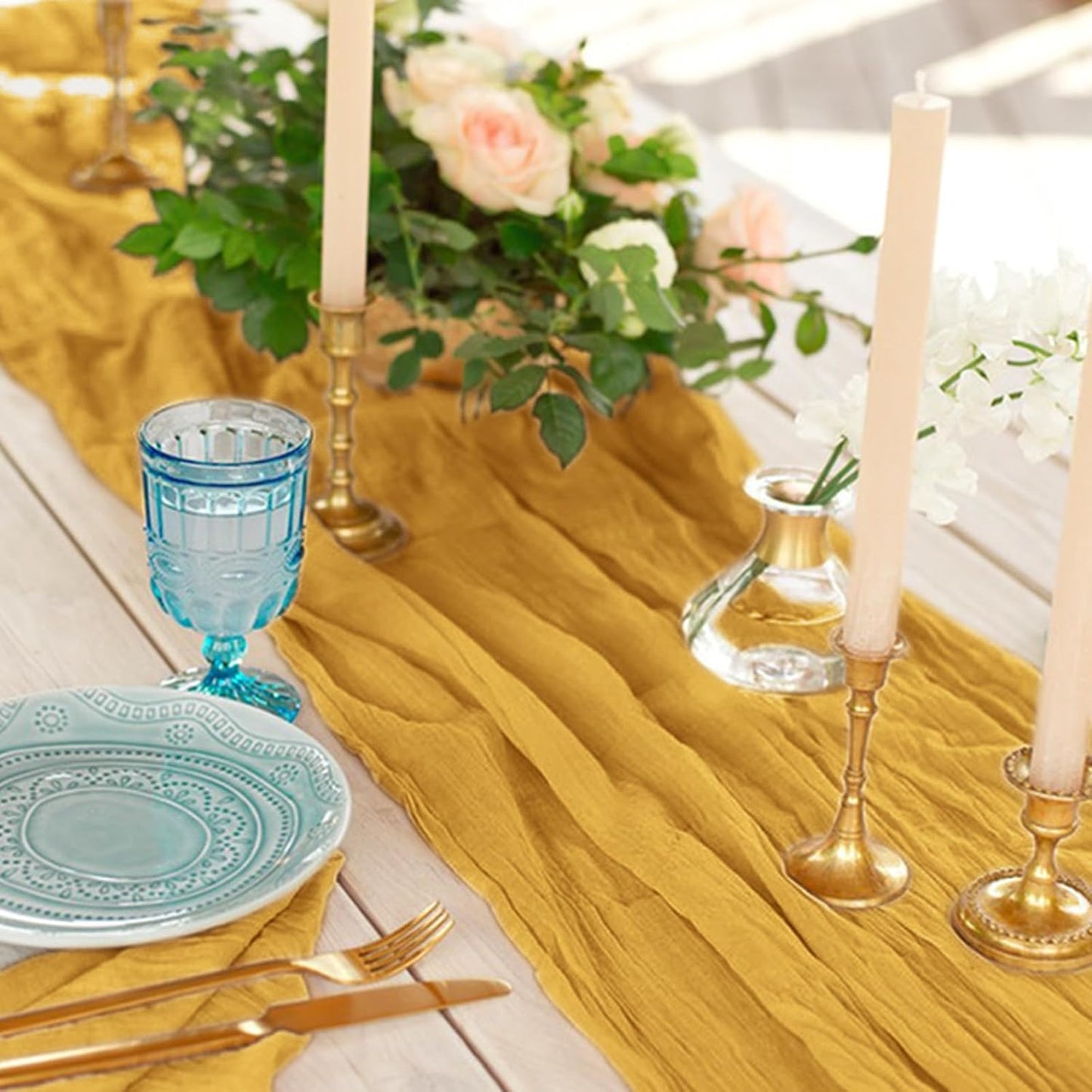 2 Pack Cheesecloth Table Runner 10Ft Christmas Gauze Boho Table Runners for Wedding Decor Bridal Shower Decorations Baby Shower Party(35" x 120")