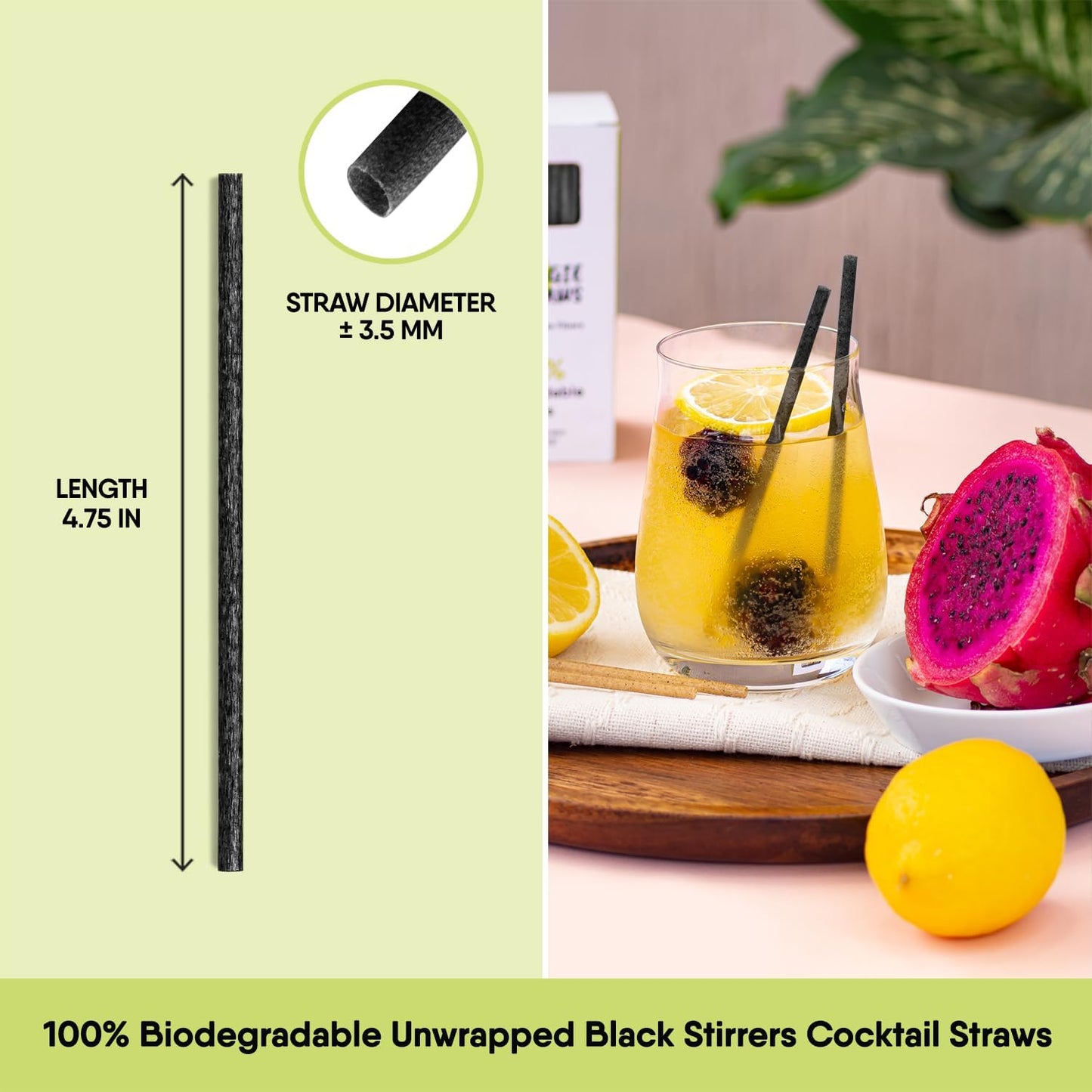 – 450 PCS of 4.75 Inches Unwrapped Black Biodegradable Drink Stirrers – Made of Vegetable Fibers, Best Cocktail Stirrers for Drinks of All Kinds