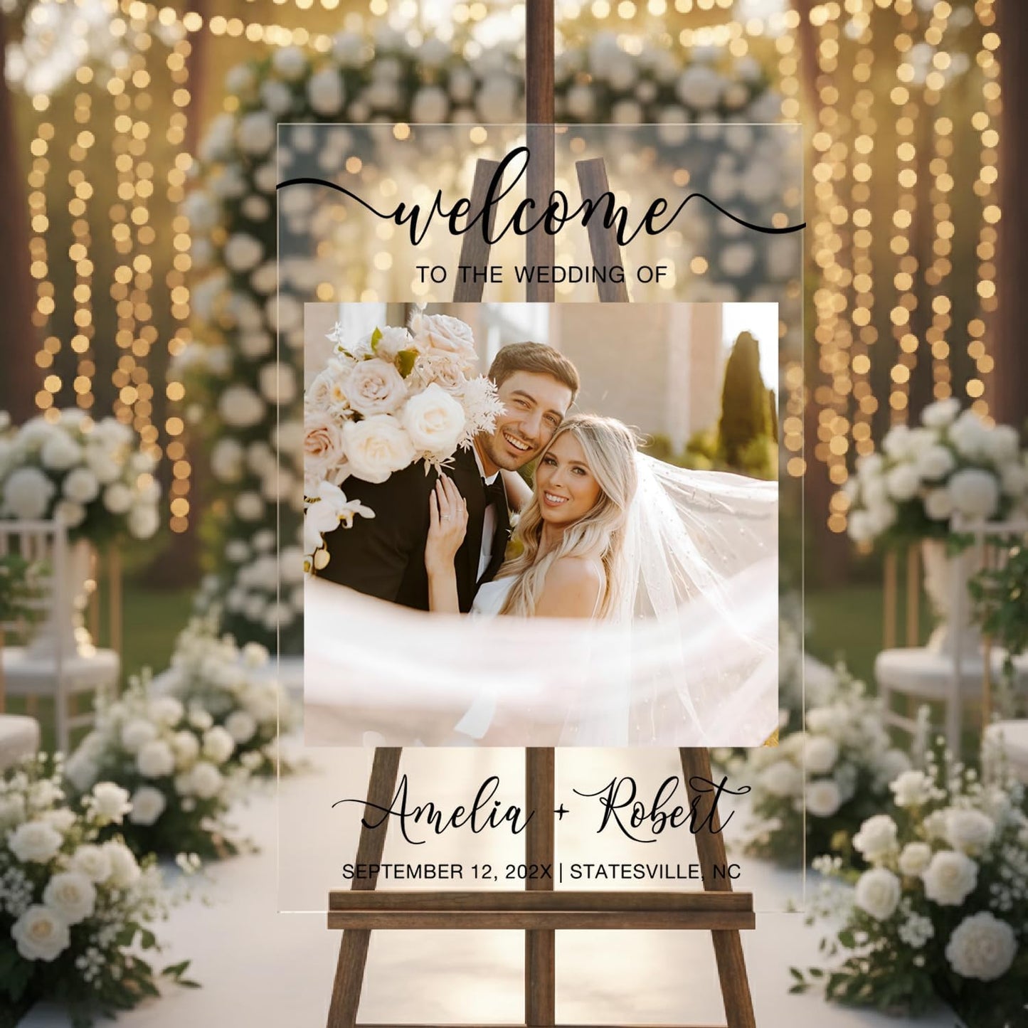 Personalized Wedding Photo Acrylic Welcome Sign – Custom Picture Board with Bride & Groom Names, Elegant Acrylic Wedding Reception Entrance or Ceremony Decoration, Indoor & Outdoor Keepsake Gift #1