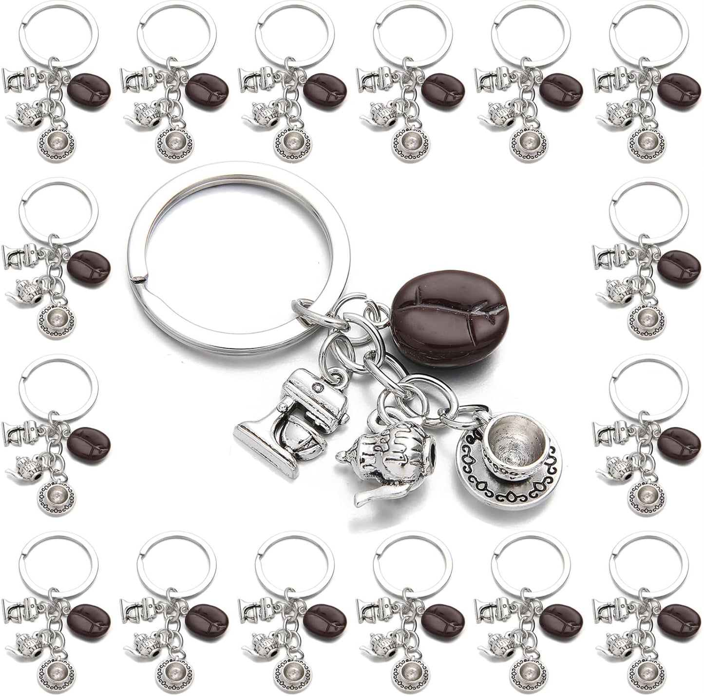 PHAETON 20PCS Coffee Bean Keychain - Coffee Lovers Gift - Silver, Modern, Unisex-Adults
