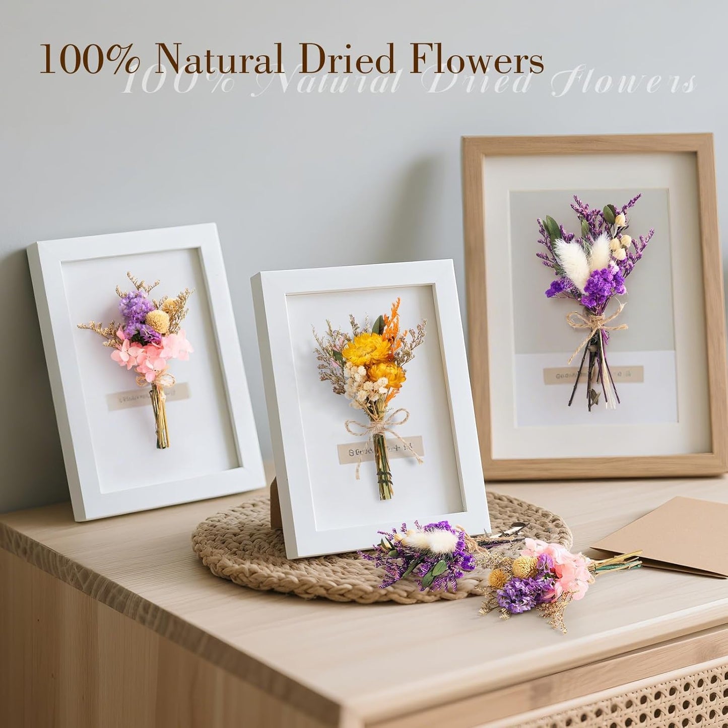 12/24 PCS Charming Dried Flowers Bouquet for Vase Various Dried Wildflowers with Stems Mini Handmade Wildflowers Natural Real Flowers Bulk Flowers Craft (Blossoms, 24 PCS)
