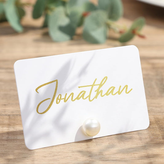 UNIQOOO 24Pcs Decorative Pearl Place Card Holders Bulk, Elegant Ivory Name Card Stands Set, for Wedding Table Place Cards, Dessert Table Decor, Retail Shop, Business Card, Name Tag, Party Food Signs