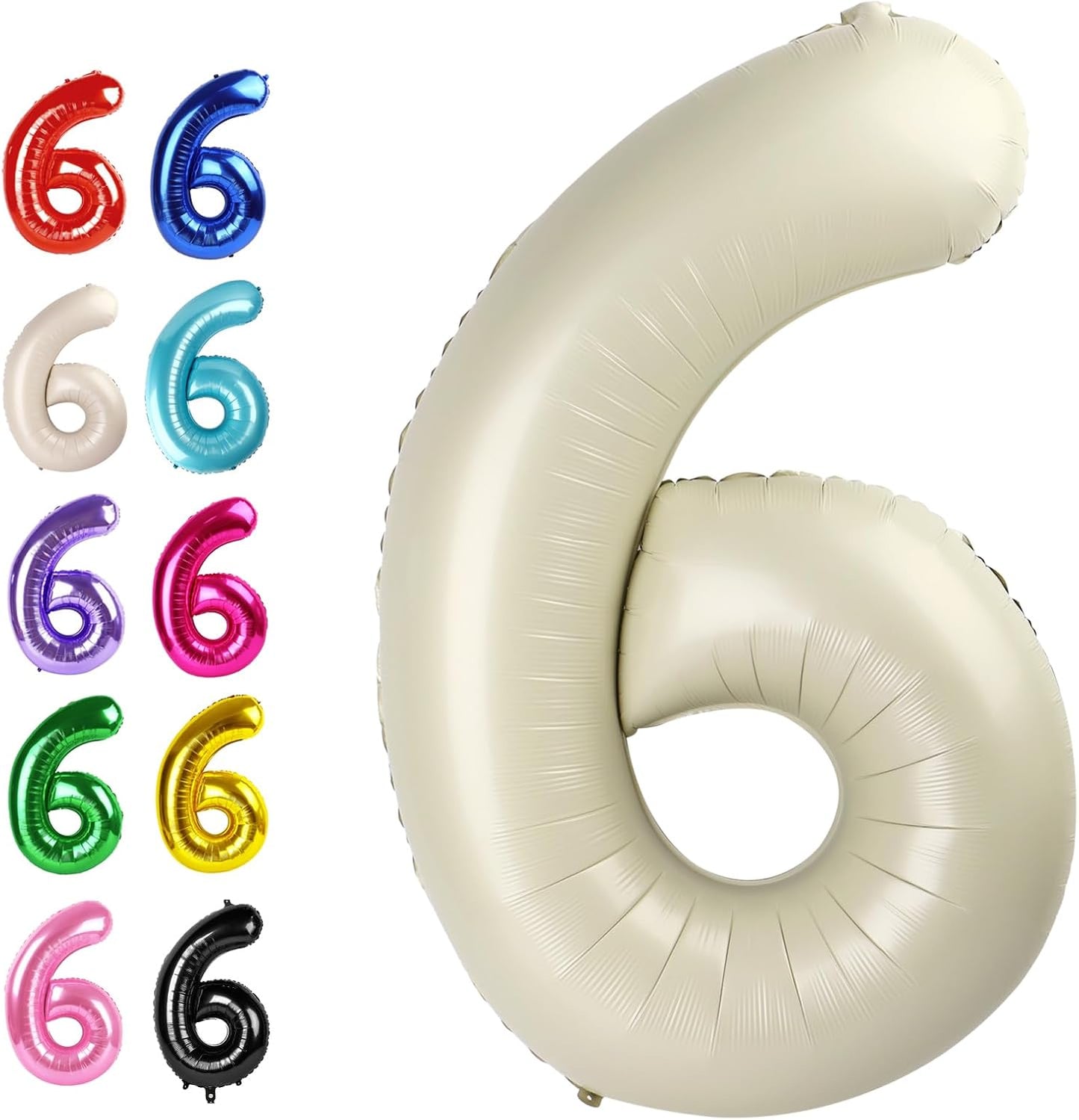 40 Inch Cream White Mylar Foil Number 6 Birthday Balloon, Digital Balloons for 6 16 Boy Girl Party Decorations Supplies, Big Helium Balloon Numbers for 26 36 46 60 Men Women Anniversary