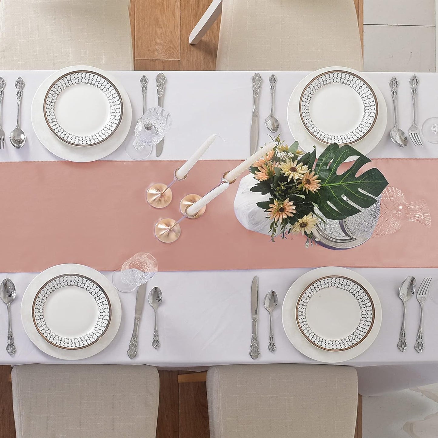 12Pack Table Runner 12 x 108 Inches Satin Silk Table Runner for Wedding, Birthday Party, Banquets, Graduations Decoration, fit Rectange and Round Table-Rose Gold