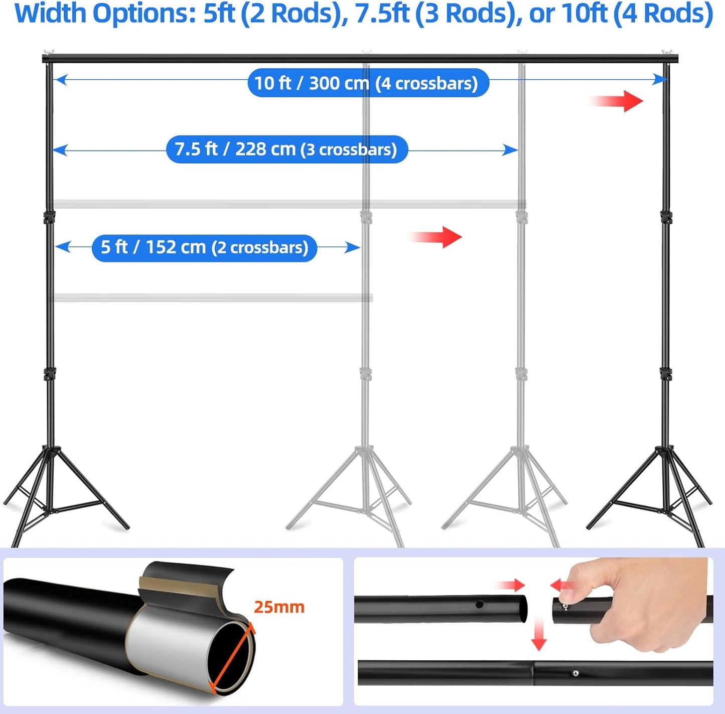 Hemmotop Photo Backdrop Stand, 10x7 ft Background Stand for Photoshoot, Adjustable Backdrops Support kit with Carry Bag for Parties, Photography, Projector Screen, Wedding, Decoration, Balloons