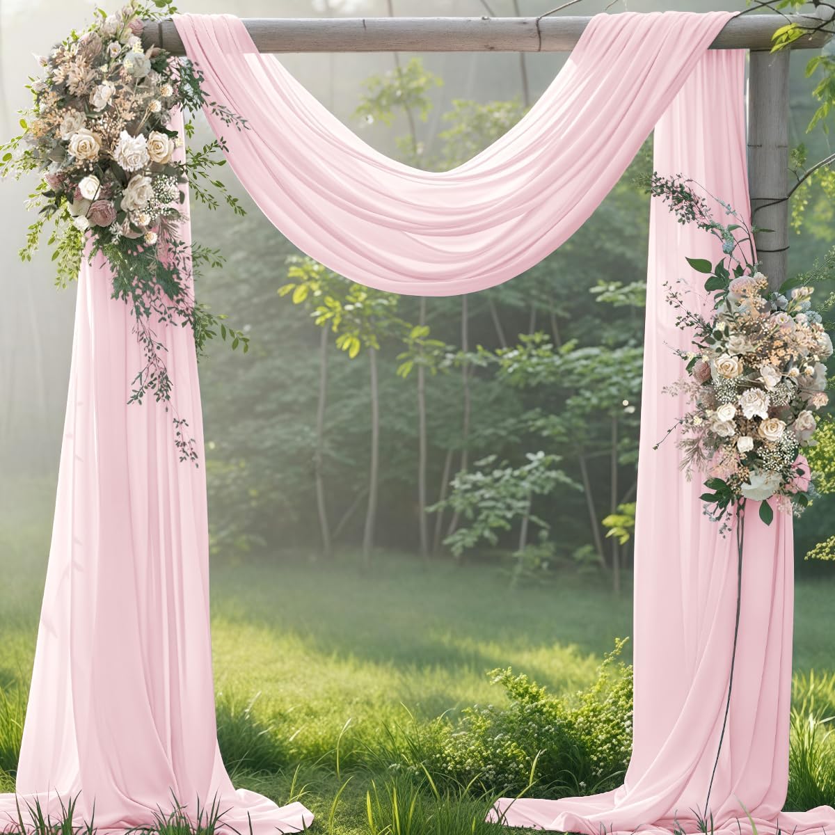 Blush Pink Wedding Arch Draping Fabric 1 Panel 29" × 20FT Sheer Drapes Outdoor Curtain for Wedding Ceremony Baby Bridal Shower Arch Ceiling Backdrop Decor