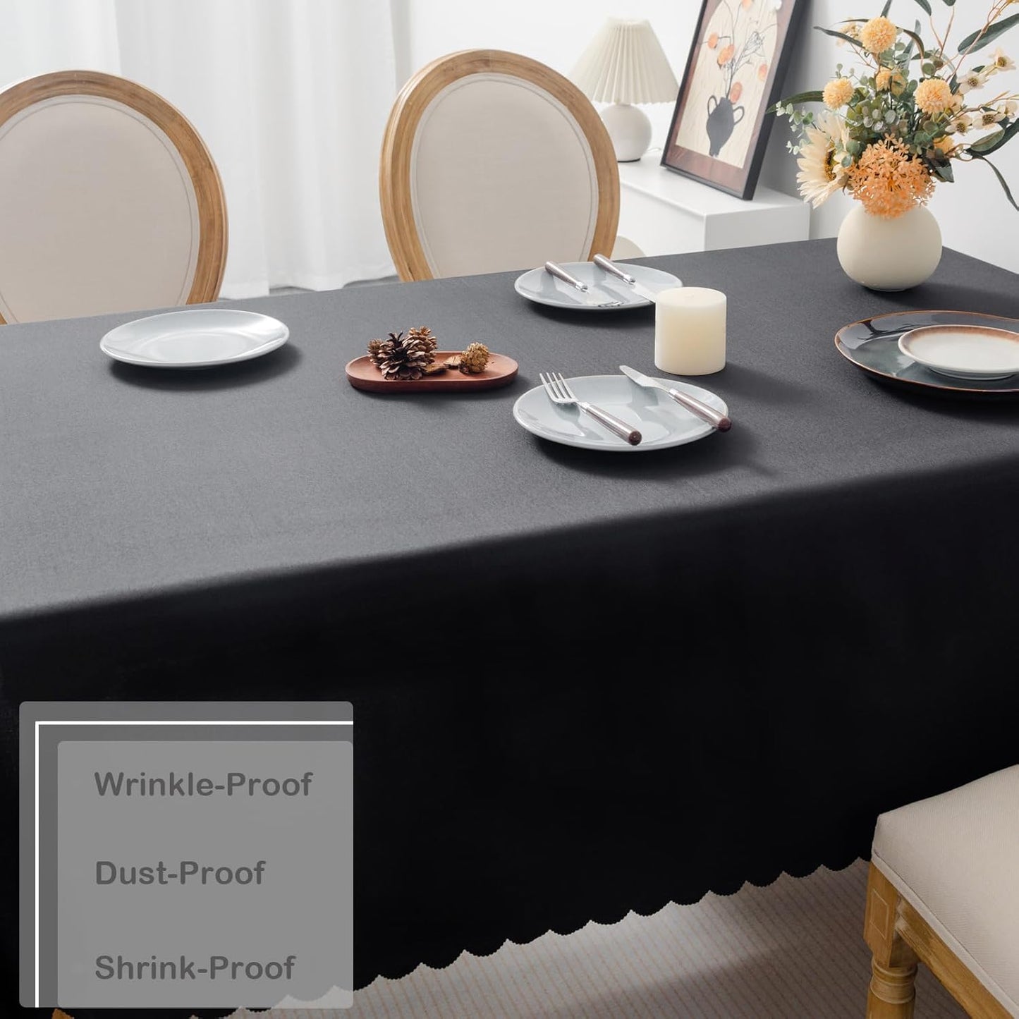 Rectangle Black Tablecloth 60 x 84 Inch Polyester Fabric Washable Table Cloth Decorative Wrinkle Resistant Solid Color Table Cover for Dining Party Wedding Camping