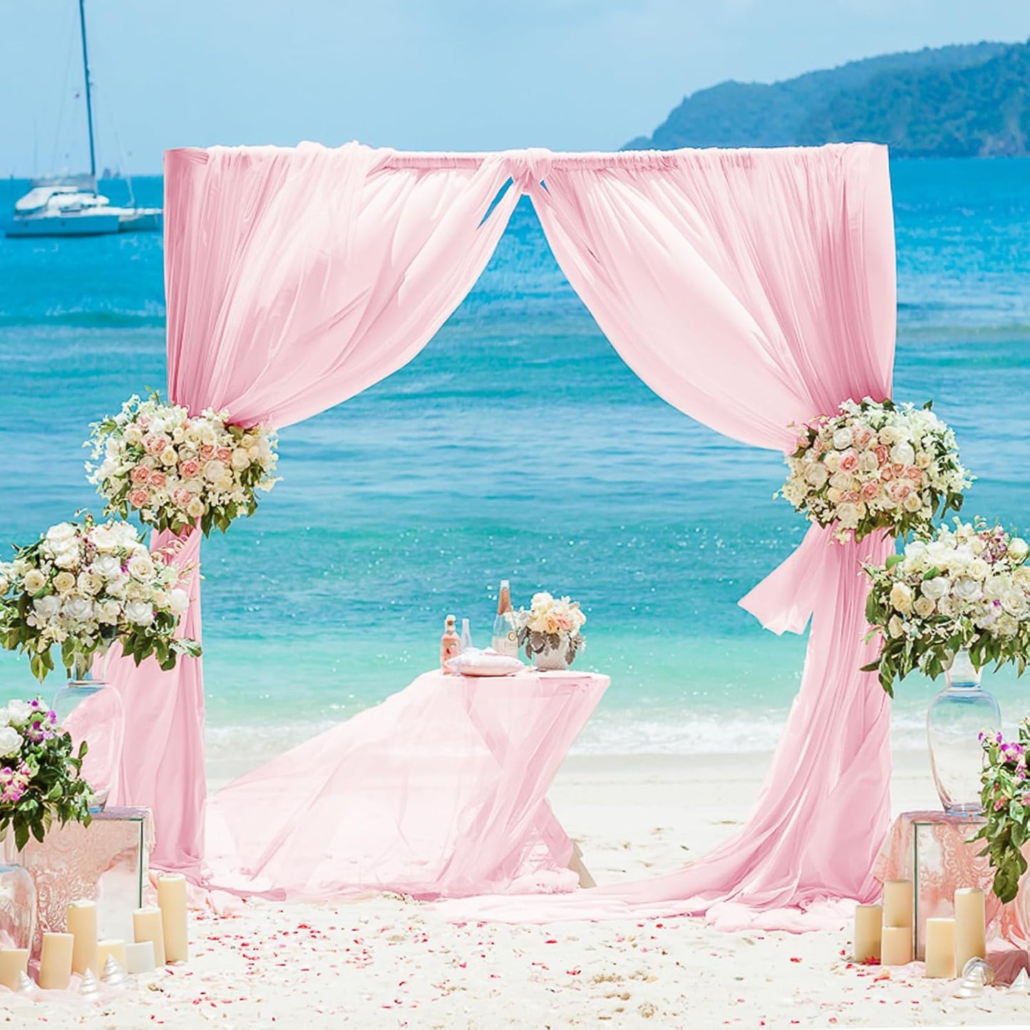 VOK Pink Wedding Arch Draping Fabric Chiffon Fabric, 29in x 18Ft Sheer Chiffon Outdoor Curtain for Wedding Ceremony Birthday Party Decoration (Light Pink,1 Panel)