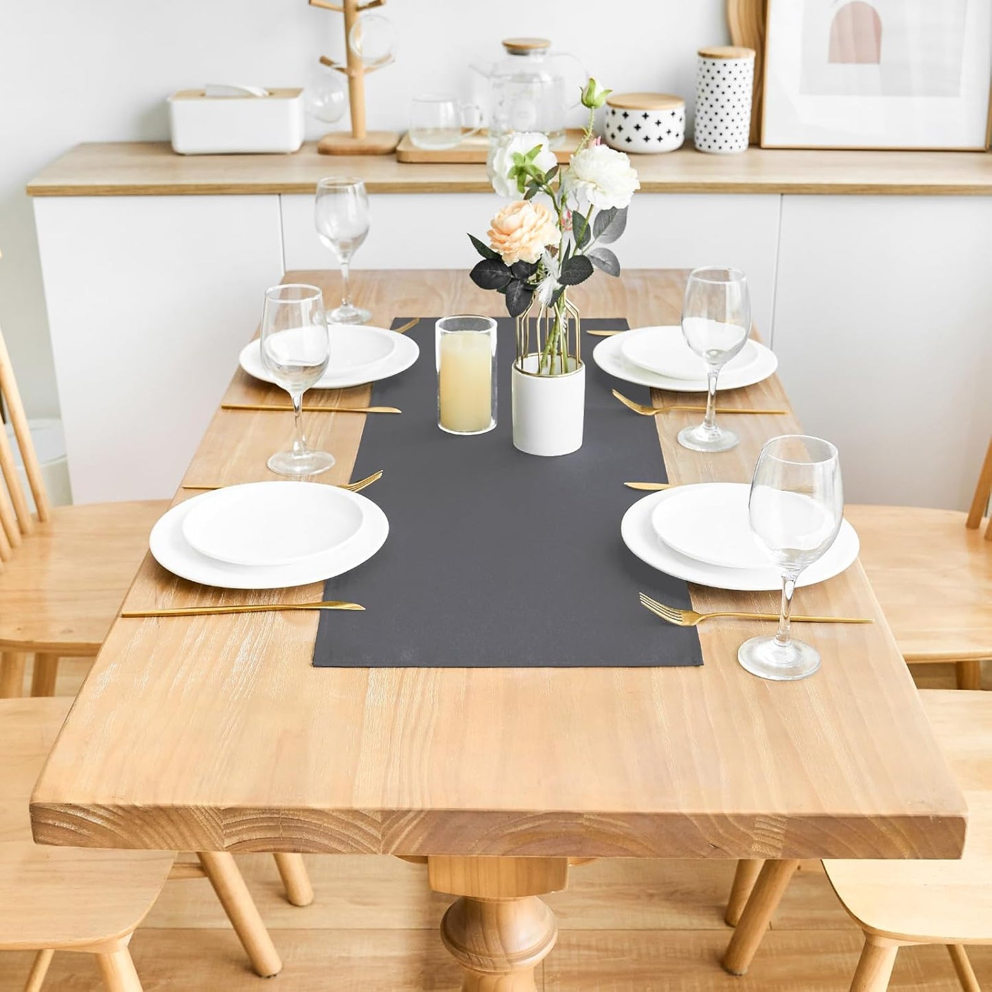 2 Pack Grey Small Short Table Runner 12 x 24 Inch Solid Color Runners Coffee Table Dresser for Daily Party Home Decoration