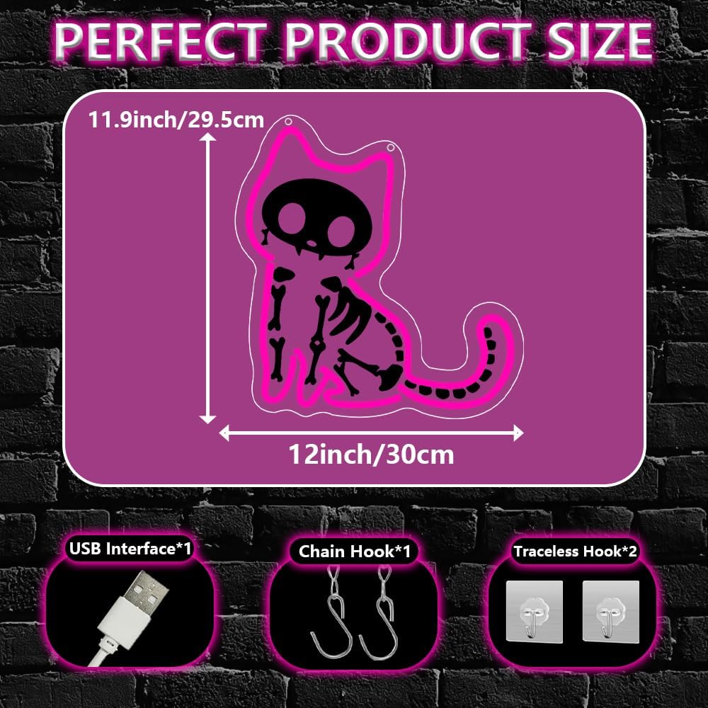Cat Neon Sign,Pink Dimmable LED Light Signs for Wall Art Decor,Halloween Backdrop for Bedroom Club Party,Animal Gift for Boys Girls Teen USB Powered（11.8"*11.6"）