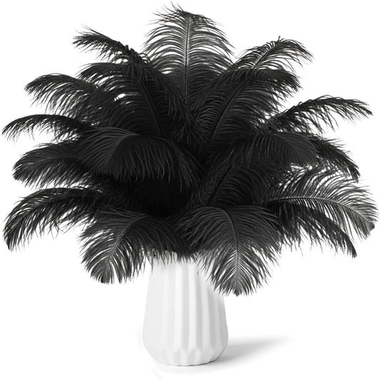 NEWONG 30pcs Black Ostrich Feathers Natural Bulk 8-10inch(20-25cm) Vase Craft Wedding Home Party Centerpieces Christmas Day Decoration