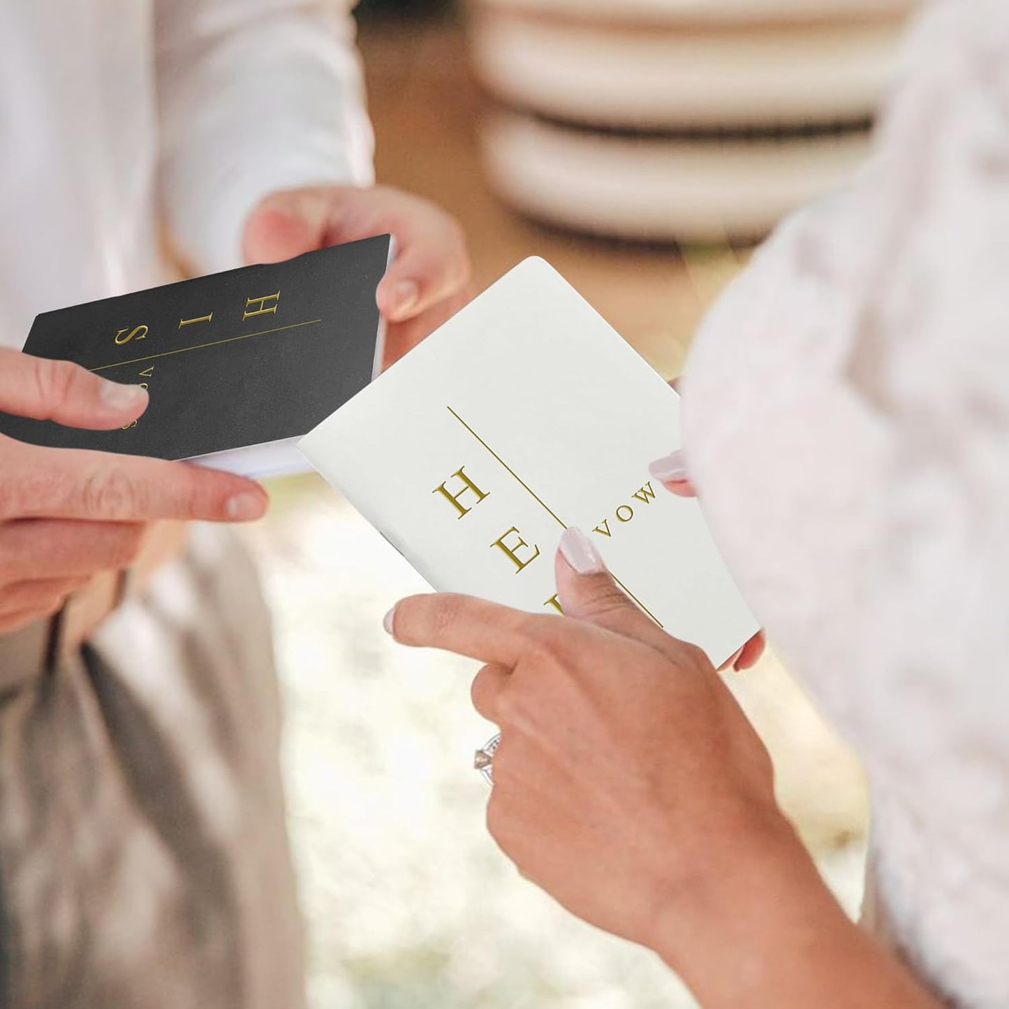 Vow Books His and Hers Soft Touch Gold Foil Engraving Vow Books Wedding Essentials Wedding Accessories(TR-HH-Black)