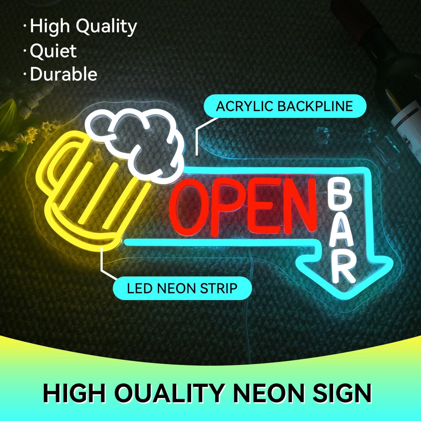Ineonlife Bar Open Neon Sign Light Up for Wall Decor Cold Beer Led Sign for bar Small Acrylic Art Decor for restaurant business club party man cave Decorations 16.53x9.45 inch USB POWER