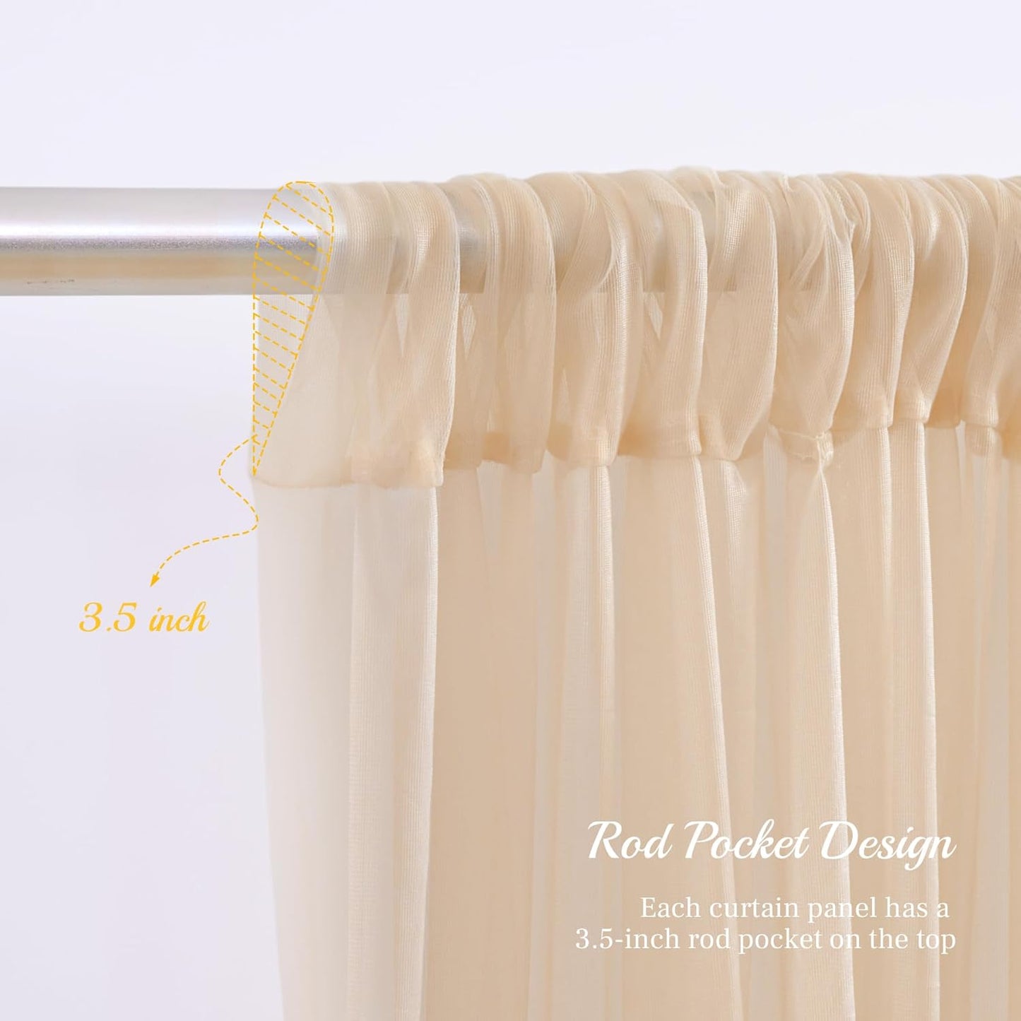 20ft X 10ft Champagne Tulle Backdrop Curtain for Parites, Sheer Backdrop Curtains Fabric Drapes for Wedding Ceremony Arch Party Stage Decorations