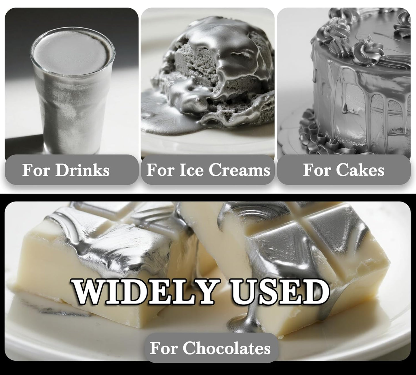 Edible Silver Glitter Paint - 2 fl.oz / 60ml Food Safe Edible Paint for Cake Decorating, Chocolate, Cocktail, Cupcakes - Silver Edibles Glitter Liquid Luster Dust for Halloween Candy, Drinks, Baking