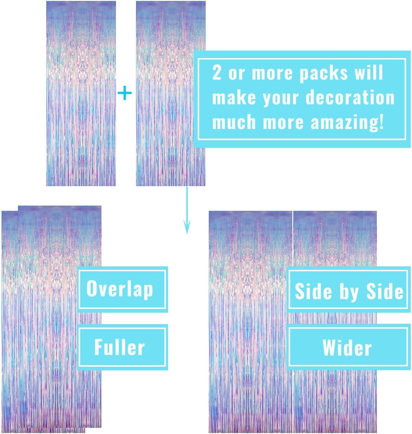 GOER 3.2 ft x 6.5 ft Metallic Tinsel Foil Fringe Curtains Party Photo Backdrop Party Streamers for Mermaid Birthday Party Decorations(1 Packs,Neon Blue)