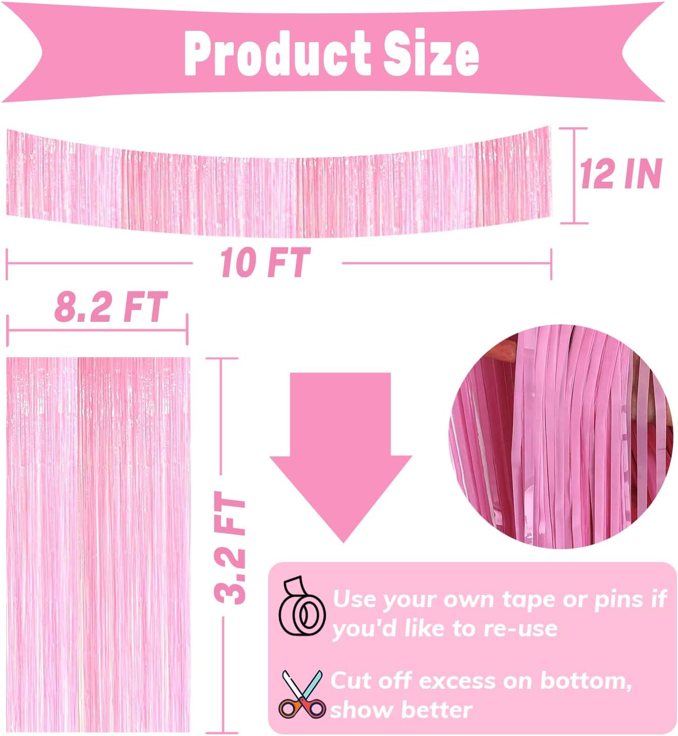4P Metallic Foil Fringe Tinsel Streamer Banner Table Skirts for Rectangle Tables Backdrop Garland Curtains for Parade Floats Wedding Graduation Anniversary Birthday Parties Decoration (Makaron Pink)