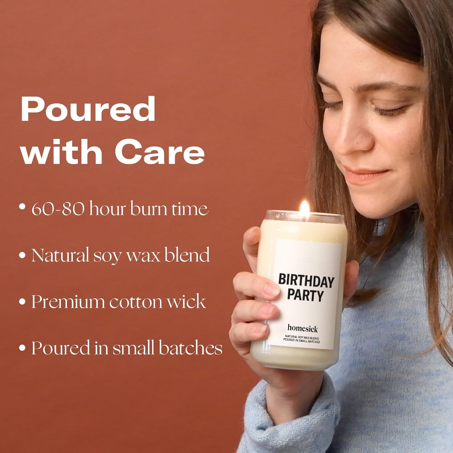 Homesick Scented Candles for Home (Birthday Party) - 13.75 oz Long-Lasting Natural Soy Wax Blend Jar Candle Gifts for Women & Men, 60-80 Hours Burn Time - Notes of Butter, Cream & Vanilla