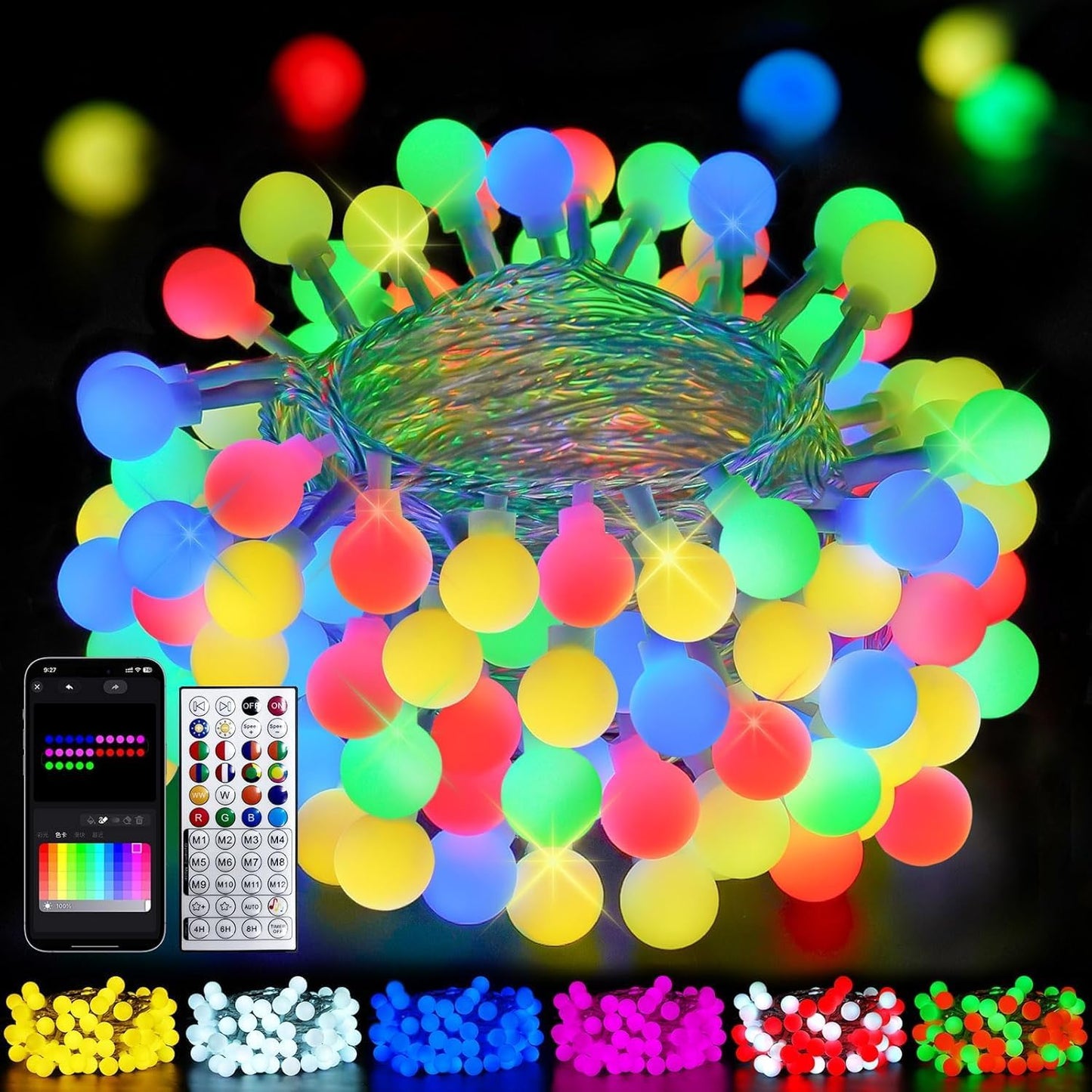 78ft Smart Color Changing Christmas Lights, 200 LED RGB Globe String Lights App Control with Remote & Timer, Music Sync Fairy Light Plug in Waterproof for Christmas Decoration Indoor Outdoor Bedroom