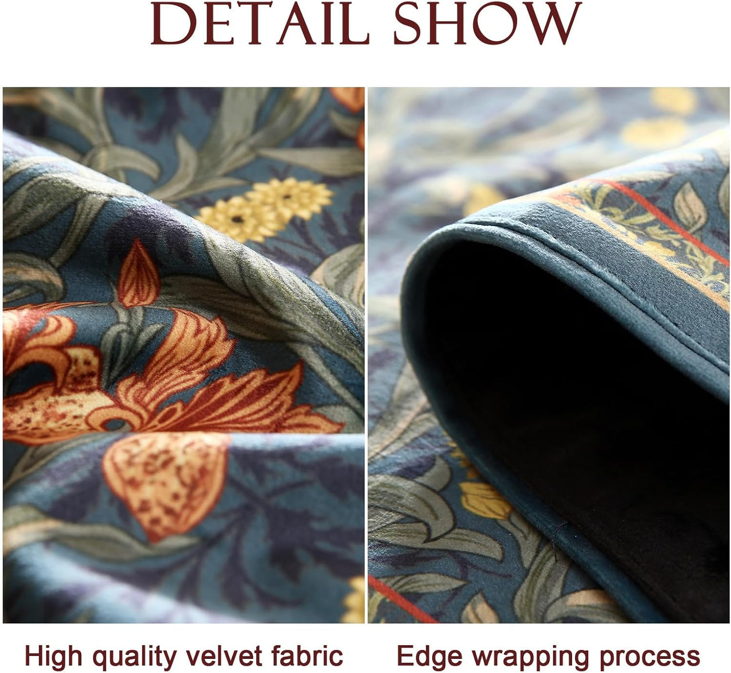 patdrea Designer Casual Wild Floral Velvet Table Runner 71 Inch Long, Dark Blue Occult Bouquets Pattern Table Mat, Decoration for Kitchen Dining Coffee Table Cabinet Banquet Thanksgiving,12"*71"