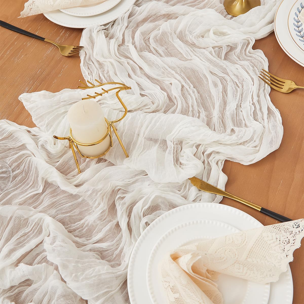 Ivory White 6 Pack Cheesecloth Table Runner 120 Inch 10 FT Boho Rustic Gauze for Wedding Baby Shower Party Farmhouse Summer Home Decor Washable