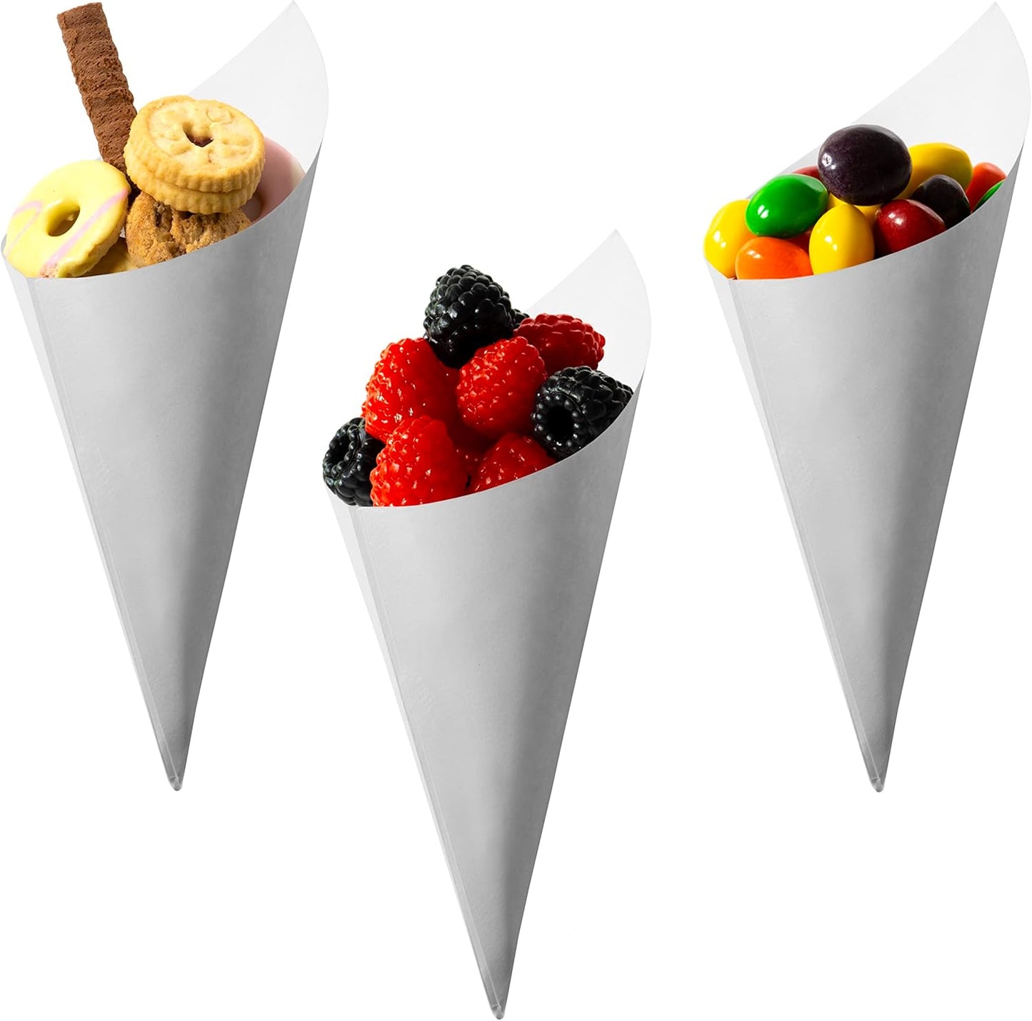 MONTX® 200-Pack Disposable Food Cones | 7" or 6" | White Food-Safe Paper Charcuterie Cones for Appetizers, Popcorn, Snacks, Confetti | Eco-Friendly Alternative to Wood Cones (6 Inch)
