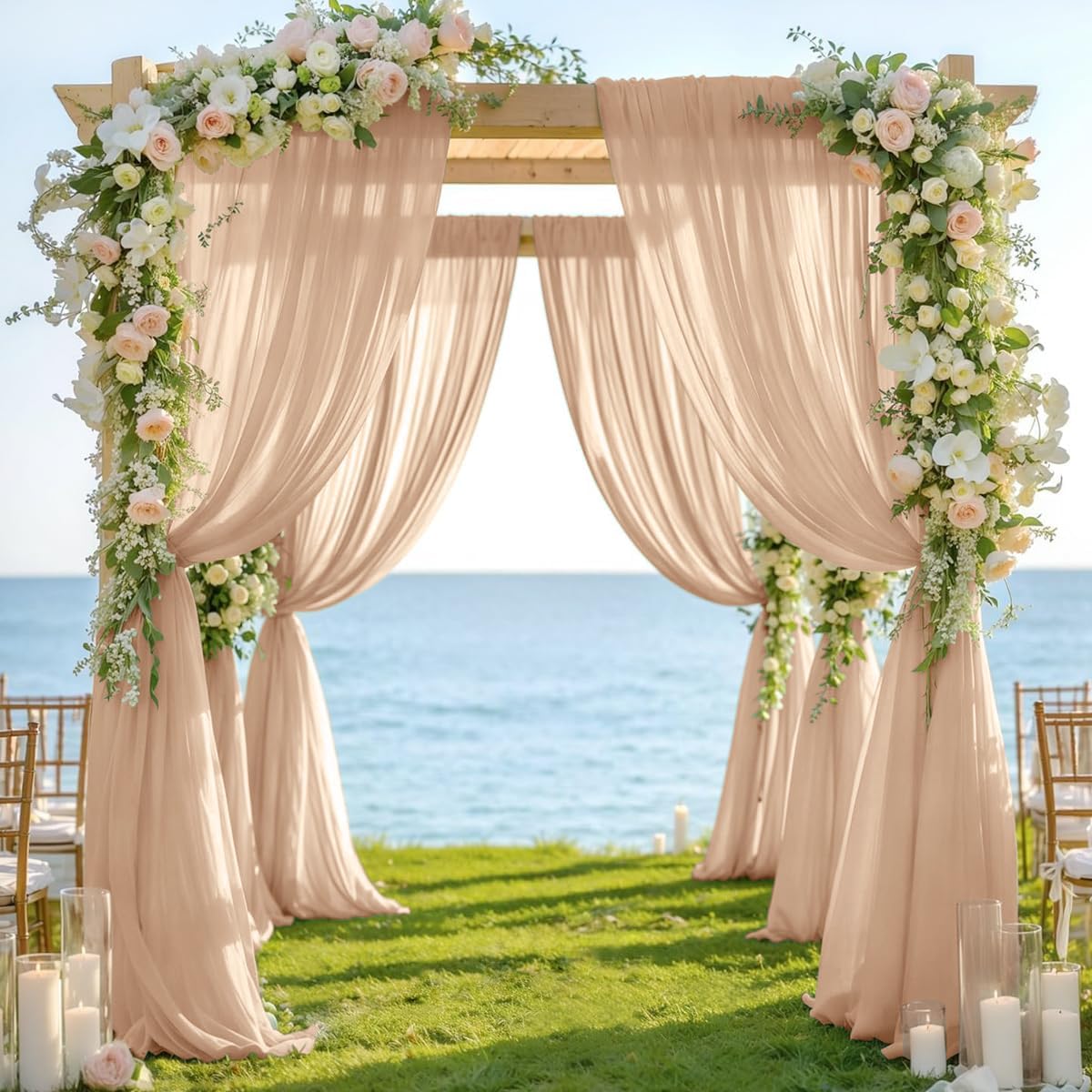Fall Nude Wedding Arch Draping Fabric 1 Panel 29" × 20FT Sheer Drapes Outdoor Curtain for Wedding Ceremony Baby Bridal Shower Arch Ceiling Backdrop Decor