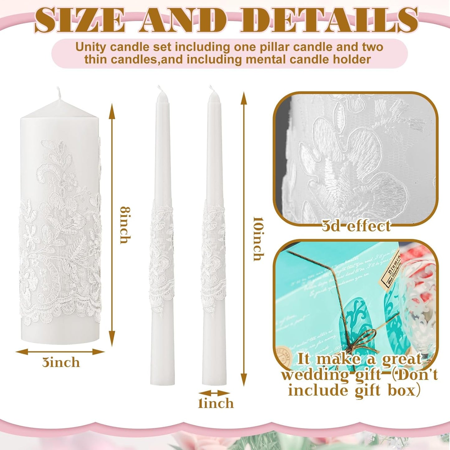 Irenare Unity Candles with Holder for Wedding Ceremony Wedding Decortions Accessories Glass Candle Holder Pillar Candle for Formal Events Church (Ceramics)