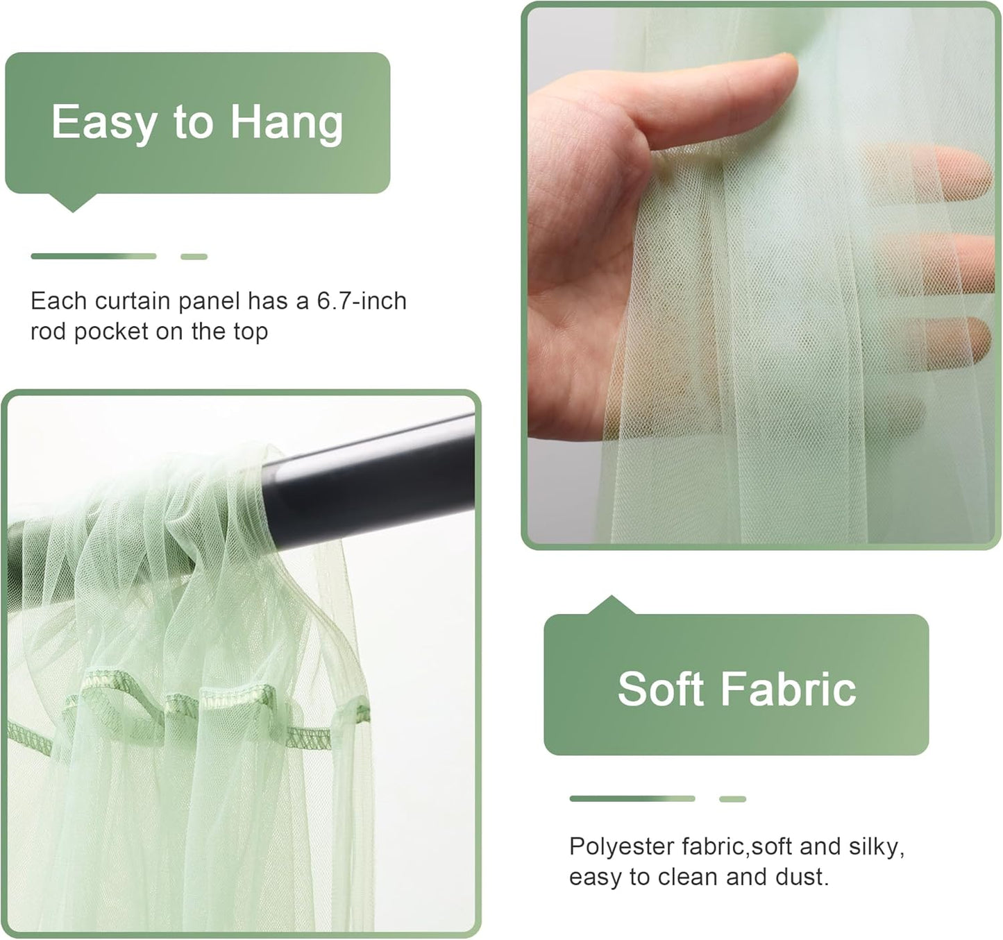 Tulle Backdrop Curtain with Lights String 10FT X 10FT Sage Green Sheer Tulle Backdrop Curtains for Wedding Birthday Party Reception Photo Booth Background Decorations (2 Panels 5x10FT)