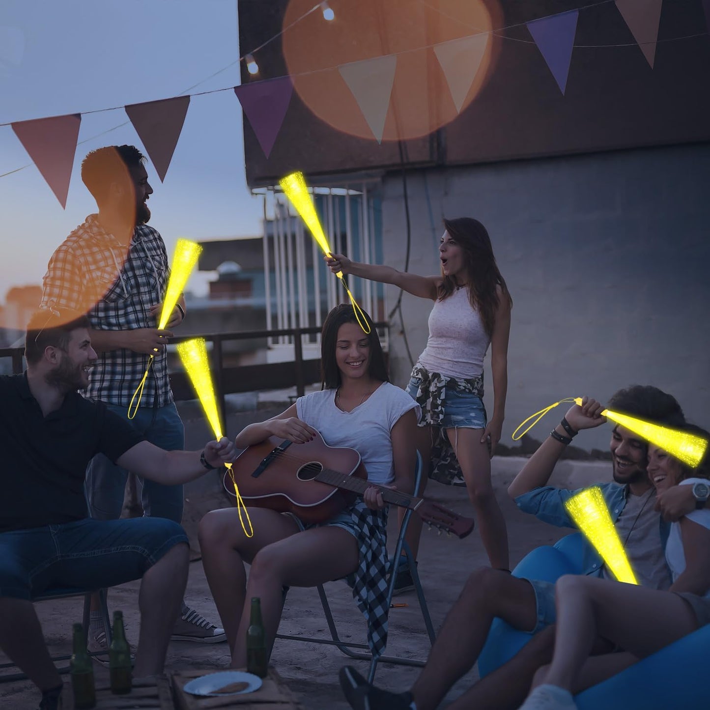 48 PCS Yellow Glow Fiber Wands Sticks LED Light Wands 3 Modes Flashing Fiber Optic Light Rod Bulk Fiber Optic Wands Glow in The Dark Party Favors for Bar Wedding Party Supplies