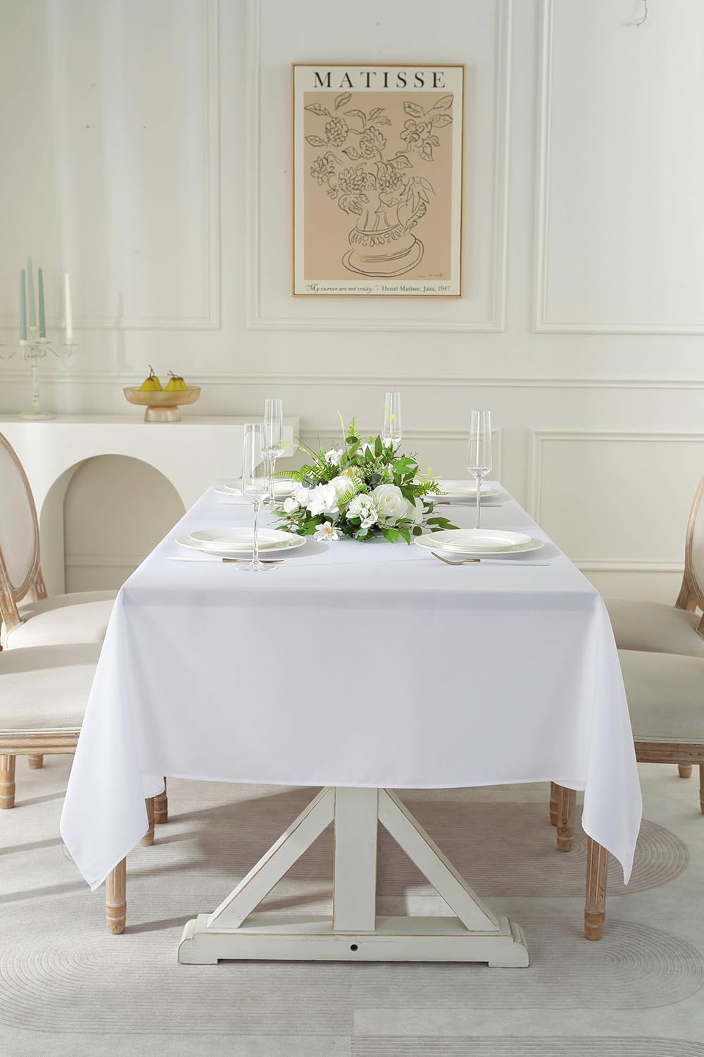 Craft And Party Rectangle Tablecloth, 60 x 102 Inch White Tablecloth, 6ft Rectangle Table Cloth, Polyester Fabric Washable Tablecloth for Home, Party, Wedding or Restaurant Use.