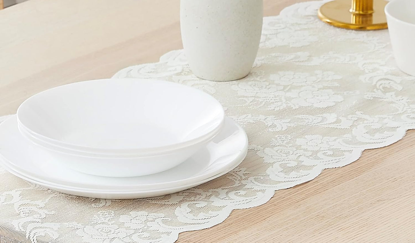 LinenZone Ivory Table Runner with 2 Tassels for Rustic Vintage Decor. Lace Table Runner Works Great As Wedding, Thanksgiving, Christmas Decor (Mia 14 x 48, Ivory)