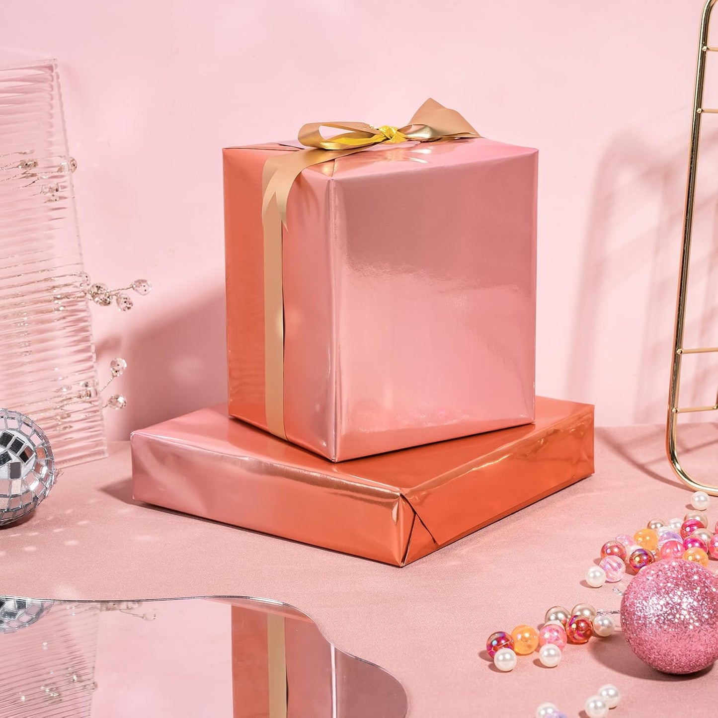 WRAPAHOLIC Ombre Foil Wrapping Paper - Mini Roll - 17 Inch X 33 Feet - Metallic Pink Gradient Color for Wedding, Birthday, Shower, Congrats, and Holiday