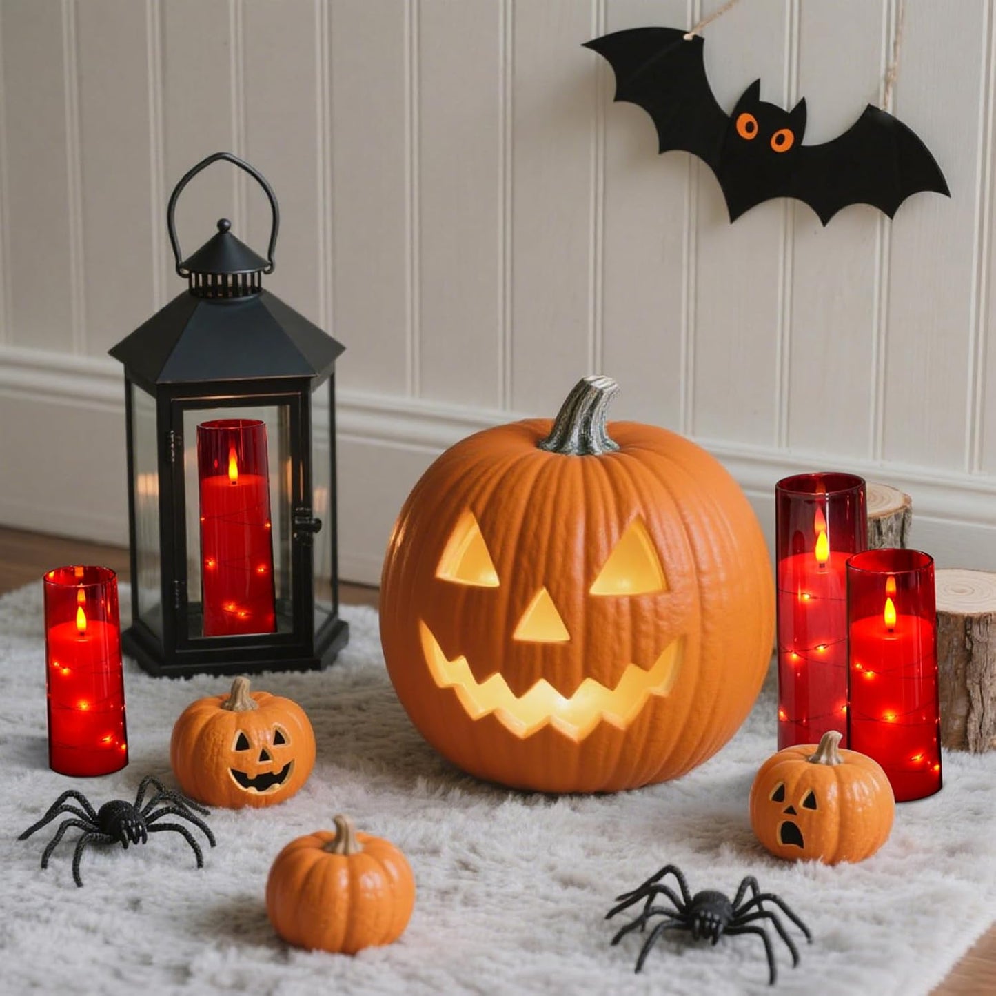 Raycare Flameless Candle with Remote Timer – 5 Flickering Acrylic Battery Operated LED Pillar Candles with Embedded Star String for Halloween, Home Decor, and as a Gift(Red)