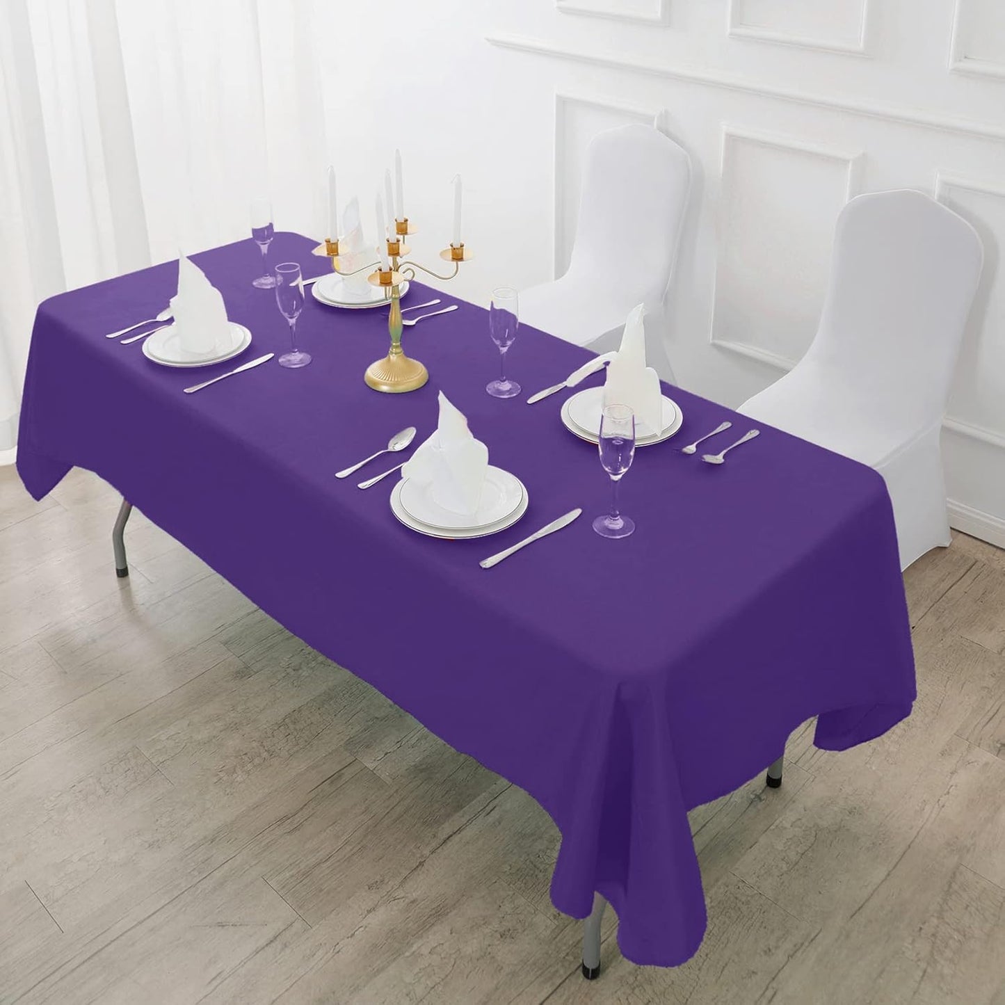 Fokitut 2 Pack Waterproof Rectangle Tablecloth, 60x102 Inch, Stain Resistant and Wrinkle Polyester Table Cloth, Fabric Table Cover for Kitchen Dining, Wedding, Party, Holiday Dinner-Purple