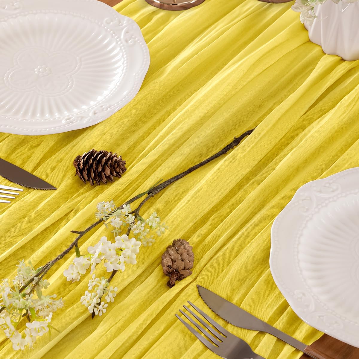 Yellow Table Runner Cheesecloth Table Runner 10FT Farmhouse Table Runners 120 Inches Fall Table Decor Dining Room Centerpiece Wedding Boho Baby Shower Birthday